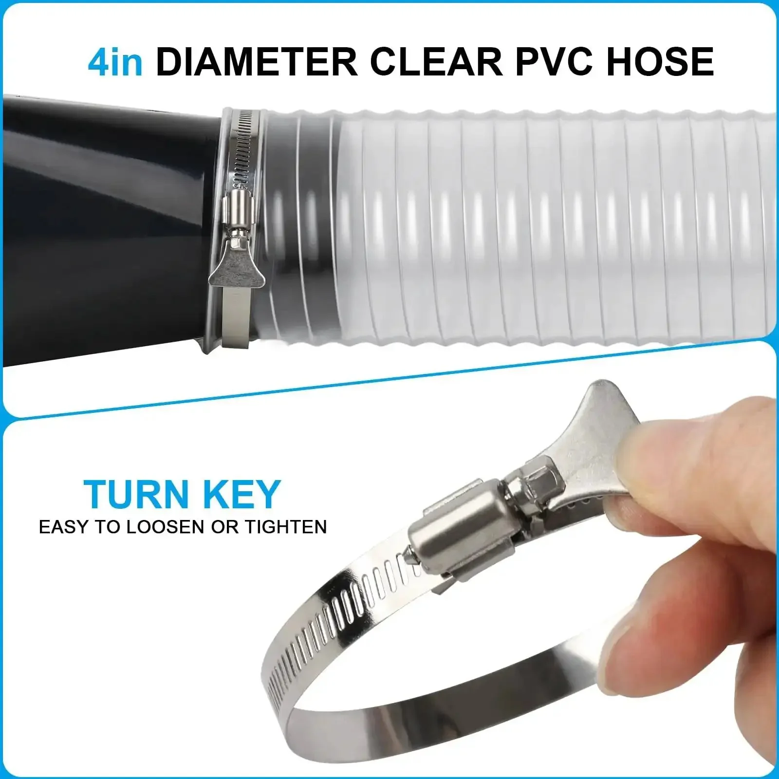 Heavy Duty 4 Inch By 50 Foot PVC Dust Collection Hose, Flexible Clear Debris And Fume Hose With Stainless Steel Clamps For 4 Inch Ports, Ideal For Shop Vacs And Woodworking Dust Control - Image 2
