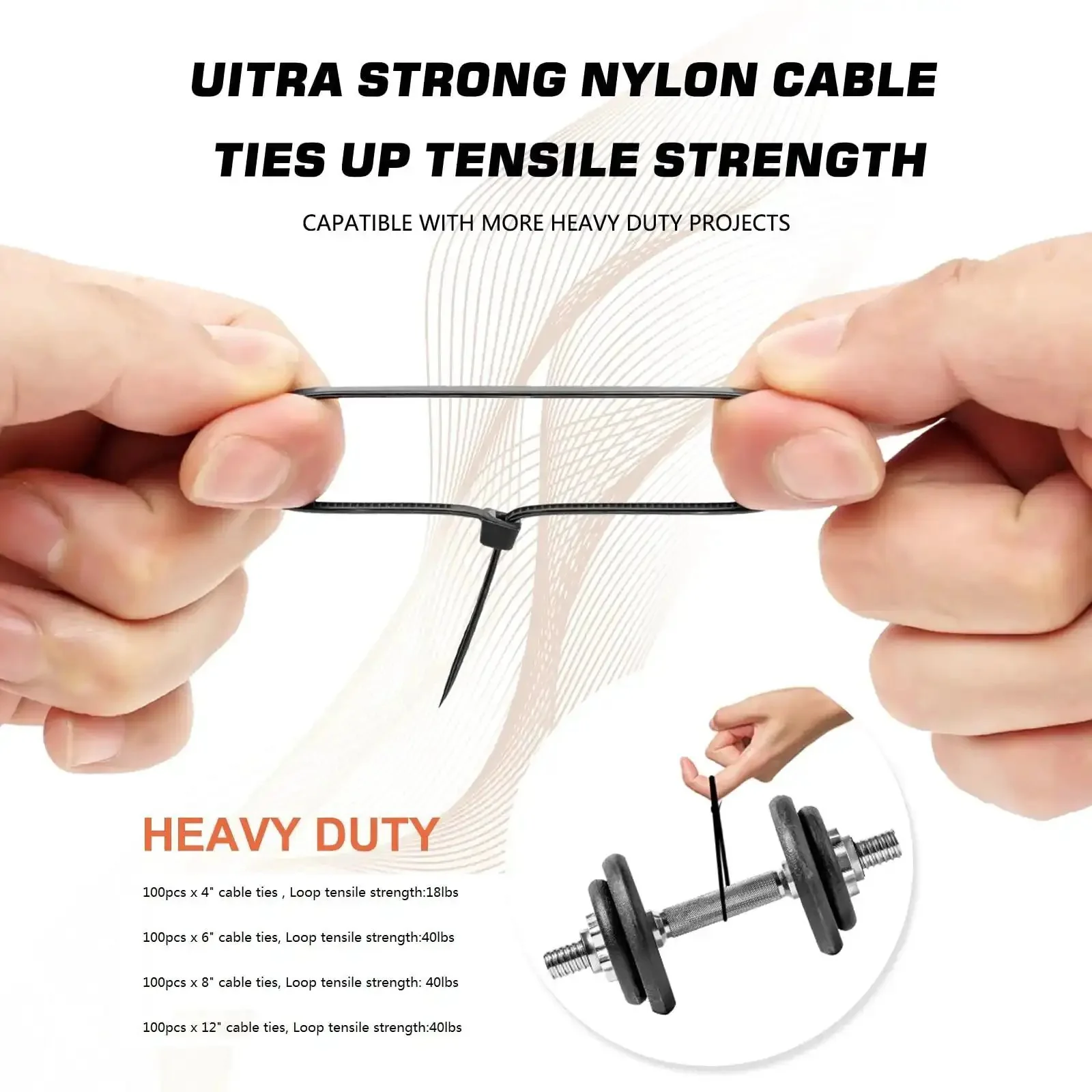 Heavy Duty 400 Pack Assorted Black Cable Ties Kit, 4 Inch, 6 Inch, 8 Inch, 12 Inch Nylon Self Locking Wire Ties For Home Office Garden And Workshop Cord Management, Multi Purpose Tie Downs For Quick Neat Organization - Image 6