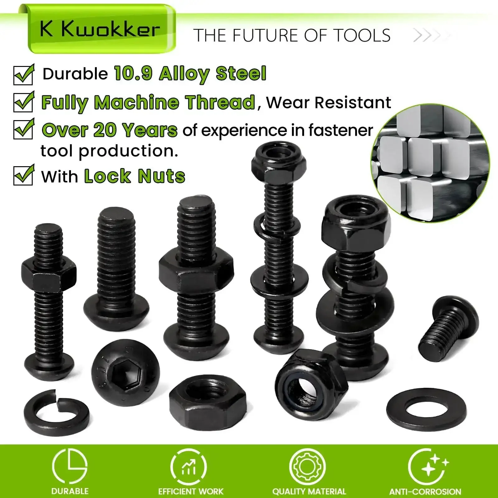 Heavy Duty 500 Piece Set M6 And M8 Screw And Nut Kit With Lock Nuts Washers And Wrenches For DIY Projects And Home Repairs Twelve To Forty Millimeter Button Head Bolts And Alloy Steel Fasteners - Image 4