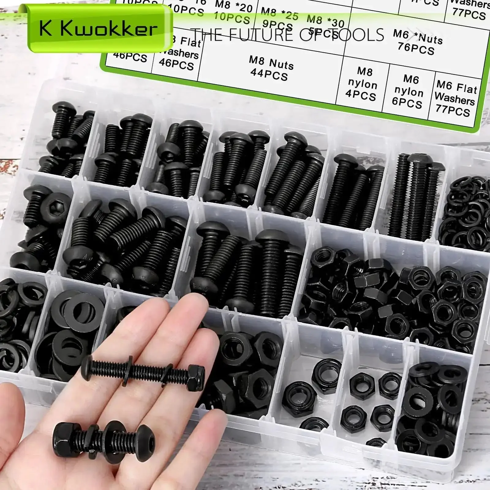 Heavy Duty 500 Piece Set M6 And M8 Screw And Nut Kit With Lock Nuts Washers And Wrenches For DIY Projects And Home Repairs Twelve To Forty Millimeter Button Head Bolts And Alloy Steel Fasteners - Image 7