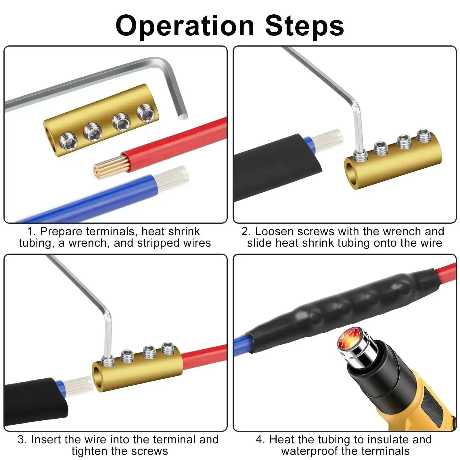 Heavy Duty 6 8 10 AWG Wire Connector Nut Kit With 80A Splicing Screws And Quick Wiring Connection Brass Terminals Screw Fixed Heat Shrink Butt Wire Connectors Set Of 10 For DIYers And Pros - Image 4