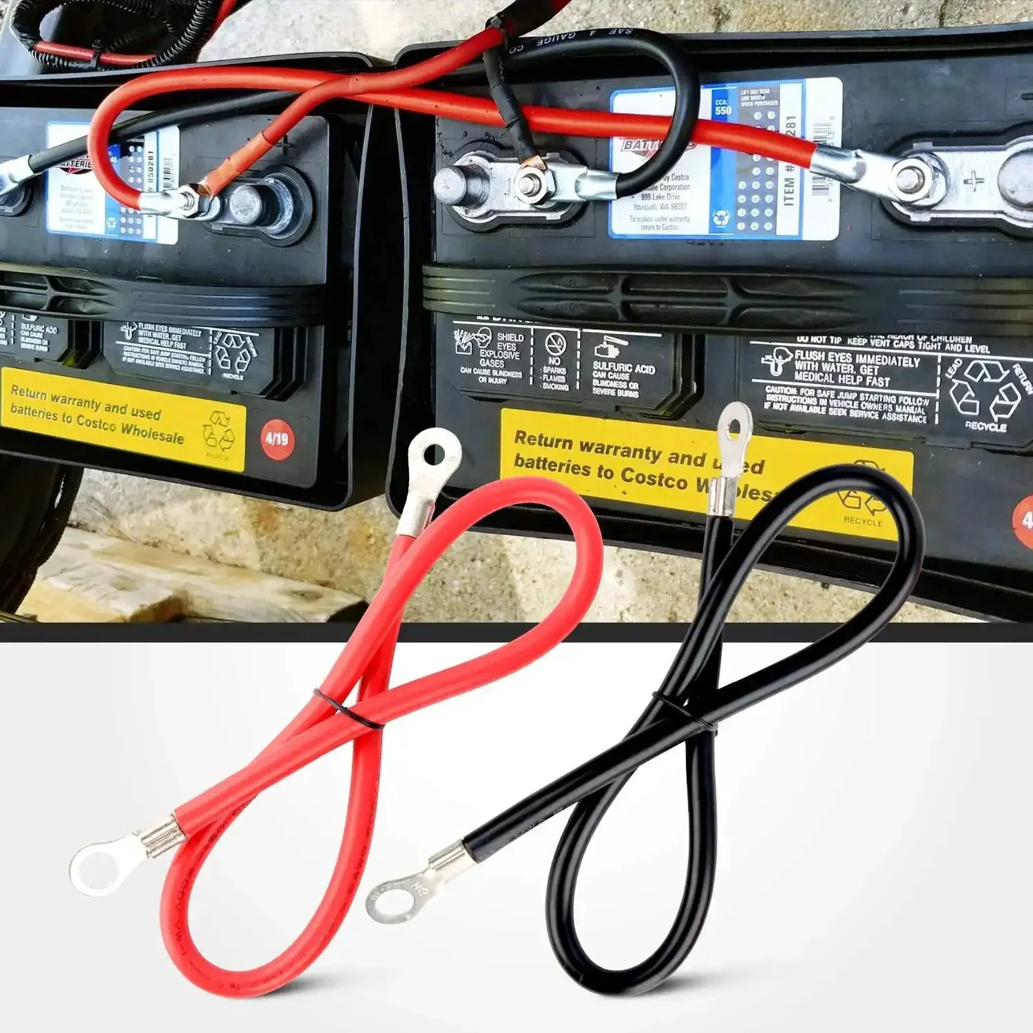 Heavy Duty 6 AWG 20 Inch Battery Power Inverter Cables Set With Tin Plated Copper Terminals And Three Eighth Inch Lugs, Oxygen Free Wires For Solar, Motorcycle, Automotive Cars, Red And Black Pro Grade - Image 3