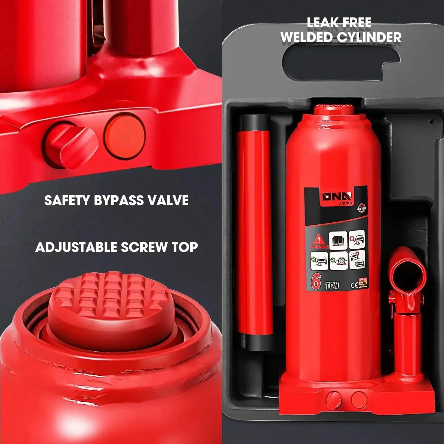 Heavy Duty 6 Ton Hydraulic Bottle Jack For Cars, Trucks And SUVs, Welded Steel Construction With Manual Handle, Red Portable Lifting Jack For DIY Repairs And Maintenance - Image 5