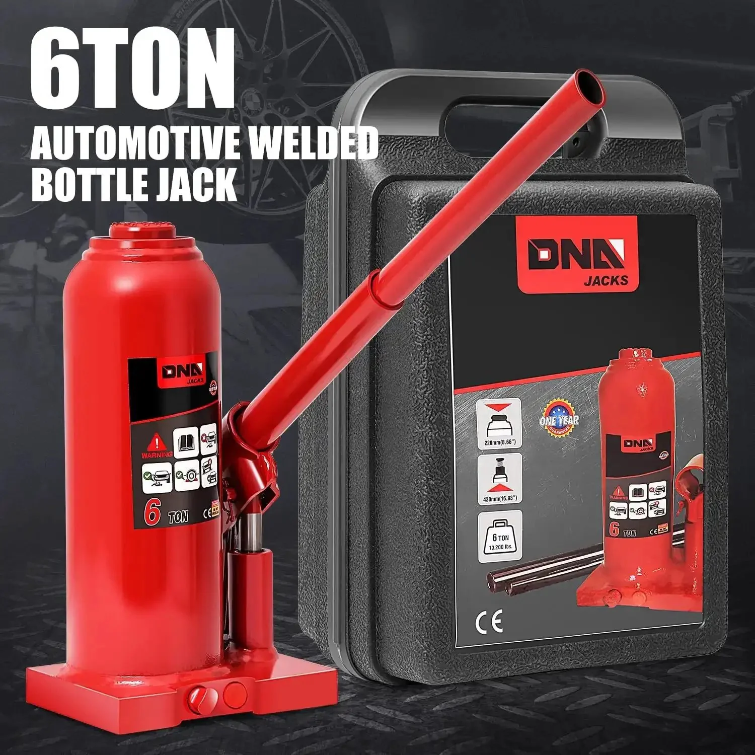 Heavy Duty 6 Ton Hydraulic Bottle Jack For Cars, Trucks And SUVs, Welded Steel Construction With Manual Handle, Red Portable Lifting Jack For DIY Repairs And Maintenance - Image 6