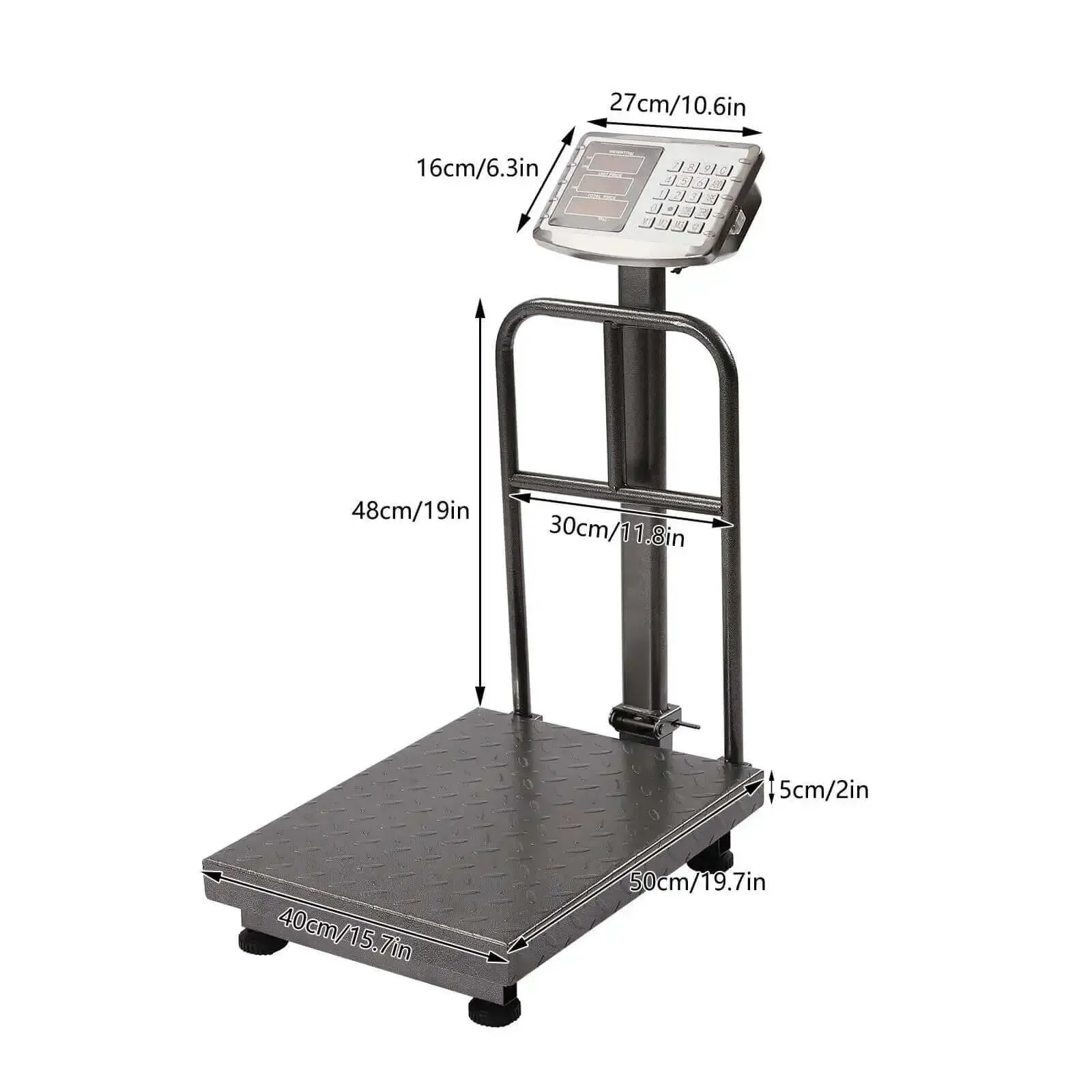 Heavy Duty 660 Pound Digital Platform Scale With Removable Guardrail For Floor Weighing Postal And Luggage Shipping Scale 90 Degree Fold Stainless Display And Buttons Easy Transport And Use - Image 2