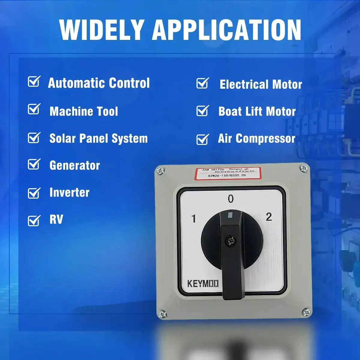 Heavy Duty 660V 125A Rotary Changeover Switch With Exterior IP65 Box 3 Poles 2 Phase 8 Terminals Latching 1-0-2 On Off On Master Switch Included Weatherproof Enclosure 5.4 In L x 5.4 In W x 6.5 In H - Image 3