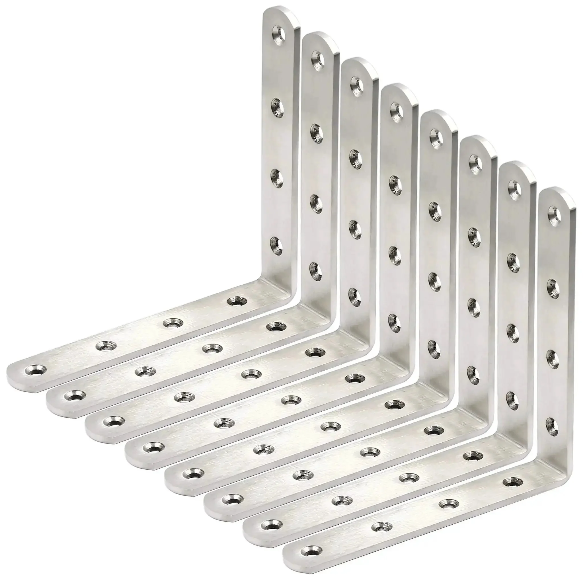 Heavy Duty 6x6 Inch Right Angle Shelf Brackets, 4mm Thick Stainless Steel Corner Braces In Brushed Nickel, 8 Pack, Built For Wood Shelves, Furniture, And DIY Projects