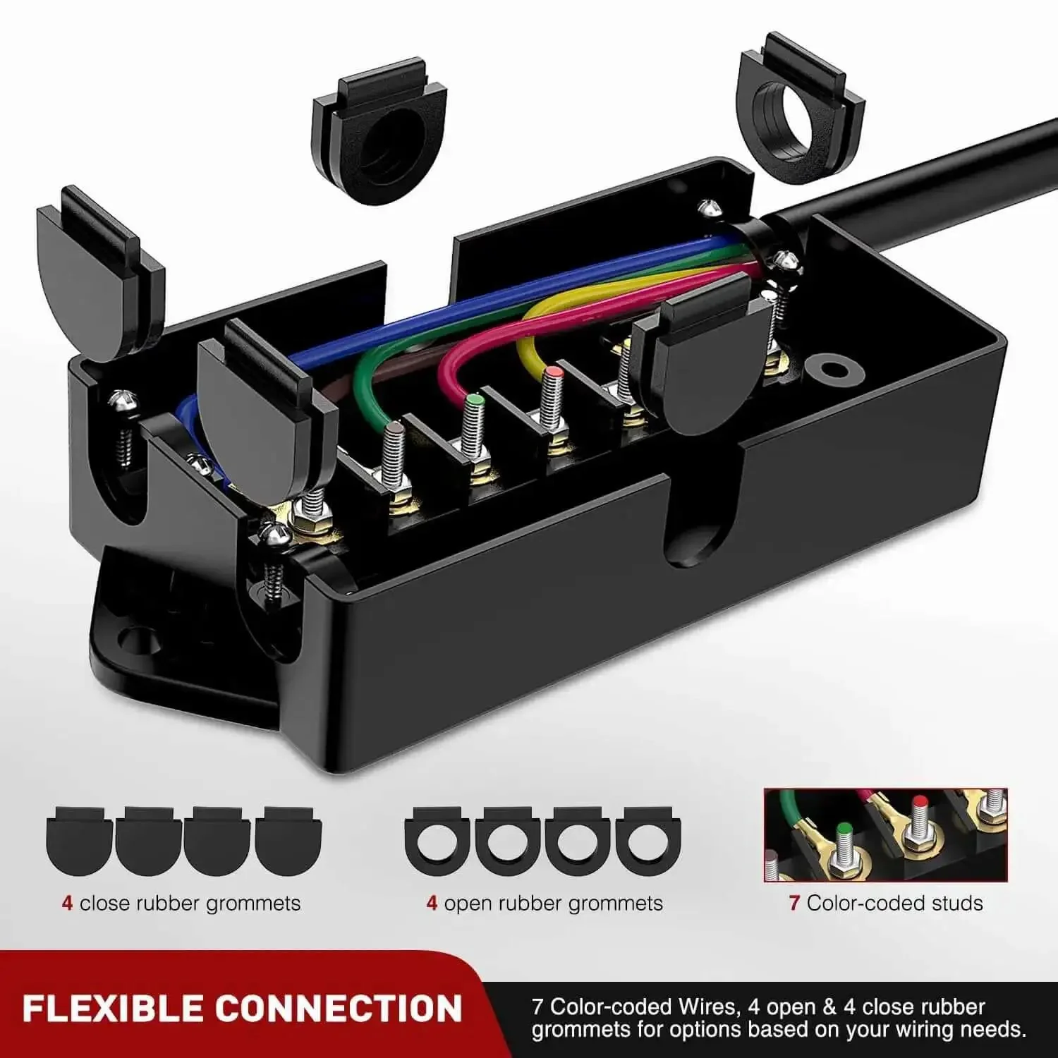 Heavy Duty 7 Way Inline Trailer Plug With 16 Feet Copper Blade Connector Cable Wiring Harness And Weatherproof 7 Pole Junction Box Easy To Install Ideal For RVs Cars Trailers And Trucks - Image 5