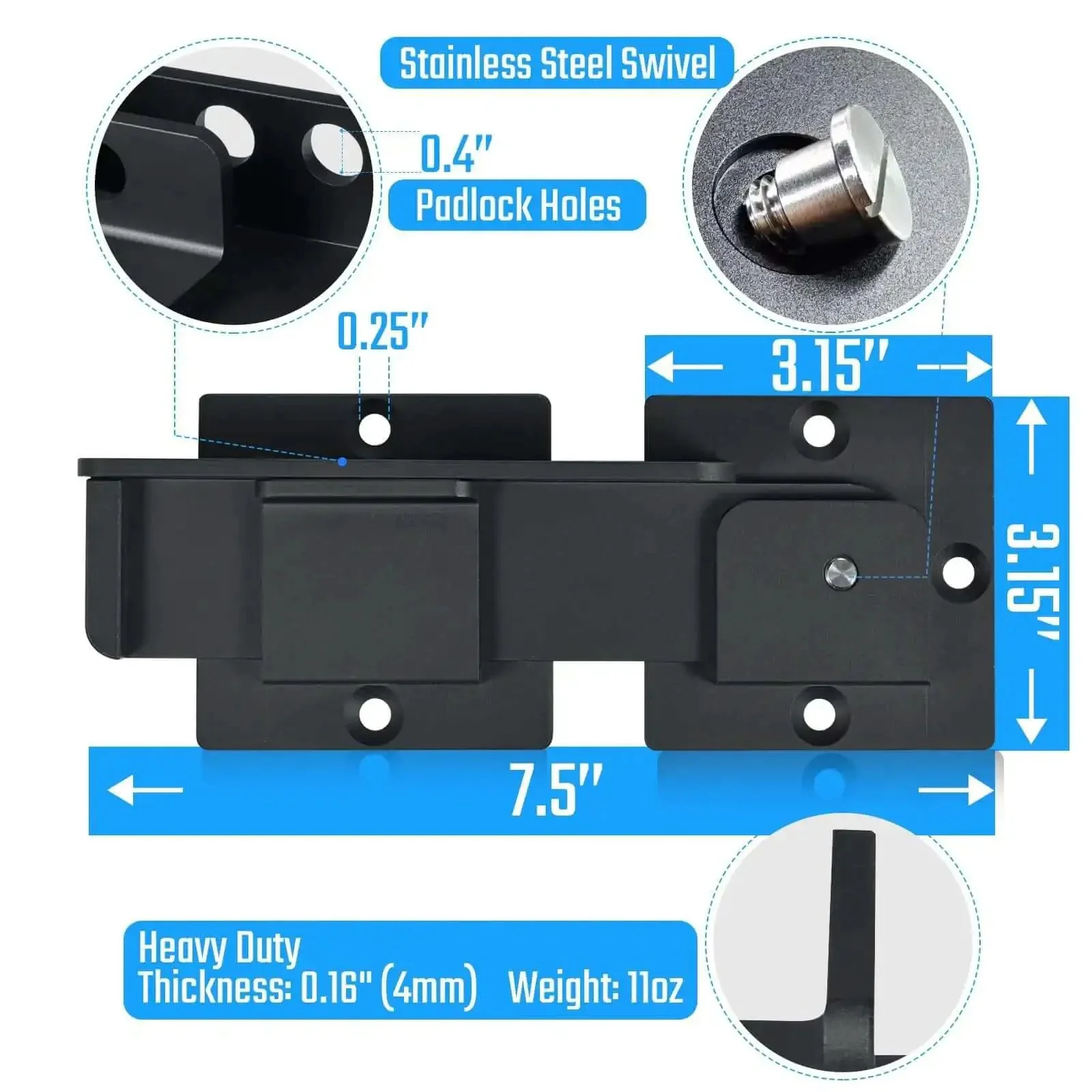 Heavy Duty 7.5 Inch Flip Gate Latch With Padlock Hole, Aluminum Alloy Built Tough, 4mm Thick, Adjustable Door Latch For Sliding And Swing Doors, Outdoor Gates, Wooden Fences, Barn Doors, Sheds And Garages - Image 6