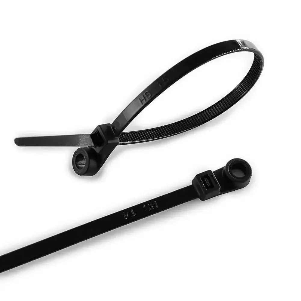 Heavy Duty 7.5 Inch Zip Ties With Mounting Screw Holes, UV Resistant Nylon 66, 50 Lbs Tensile, 100 Pack, Self Locking Cable Ties For Electrical And Outdoor Use, Mount Head Ties With 5 mm Screw Holes