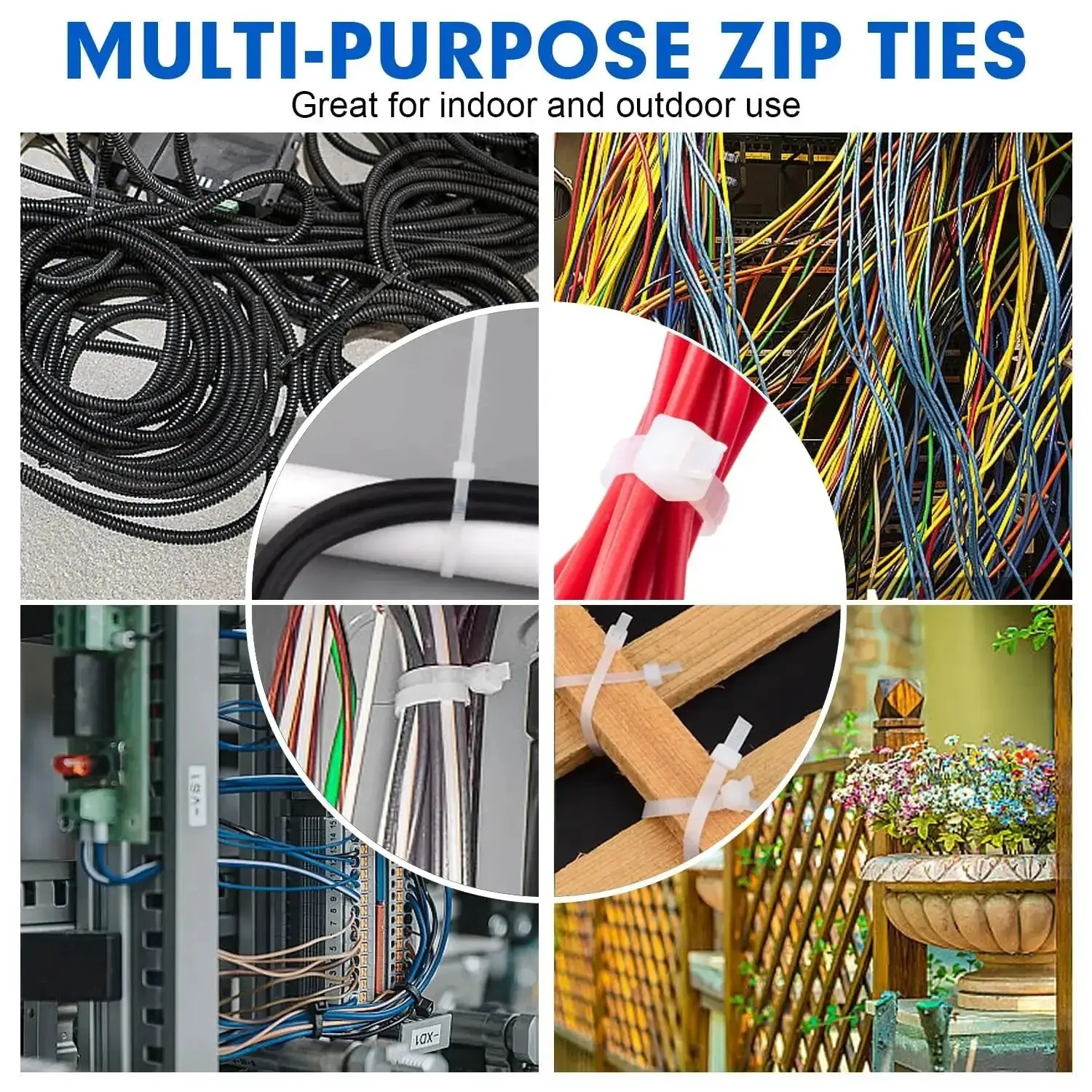 Heavy Duty 8 Inch Nylon Cable Ties, 1200 Pack, Self Locking White Plastic Wire Ties With 50Lb Tensile Strength, Weatherproof Indoor Outdoor Zip Ties For Cable Management - Image 2