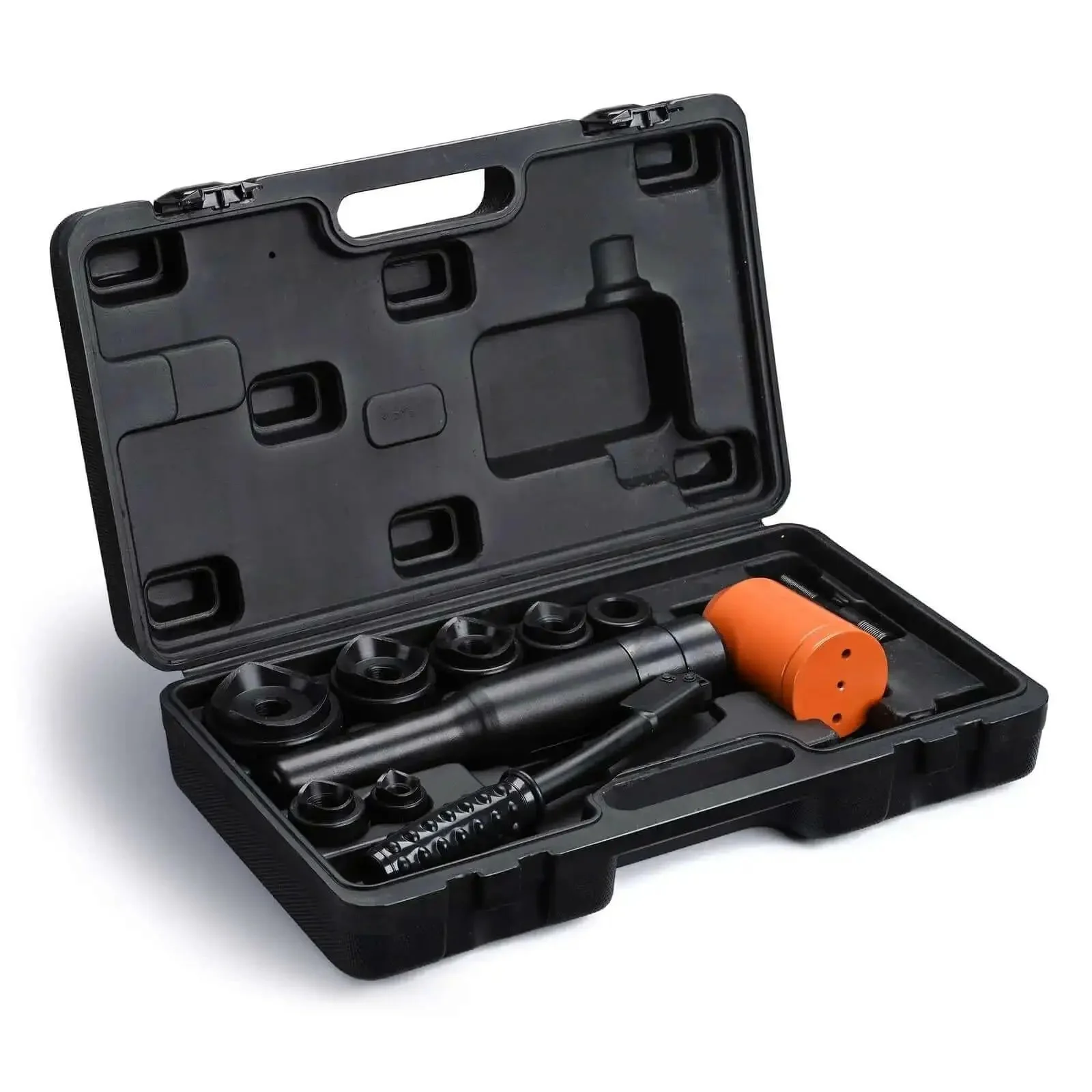 Heavy Duty 8 Ton Hydraulic Knockout Punch Set With Six Die Punches, Handheld Conduit Hole Cutter For Sheet Metal And Electrical Work, Cuts Precise Holes From One Half Inch To Two Inches In Stainless Steel And Iron - Image 2