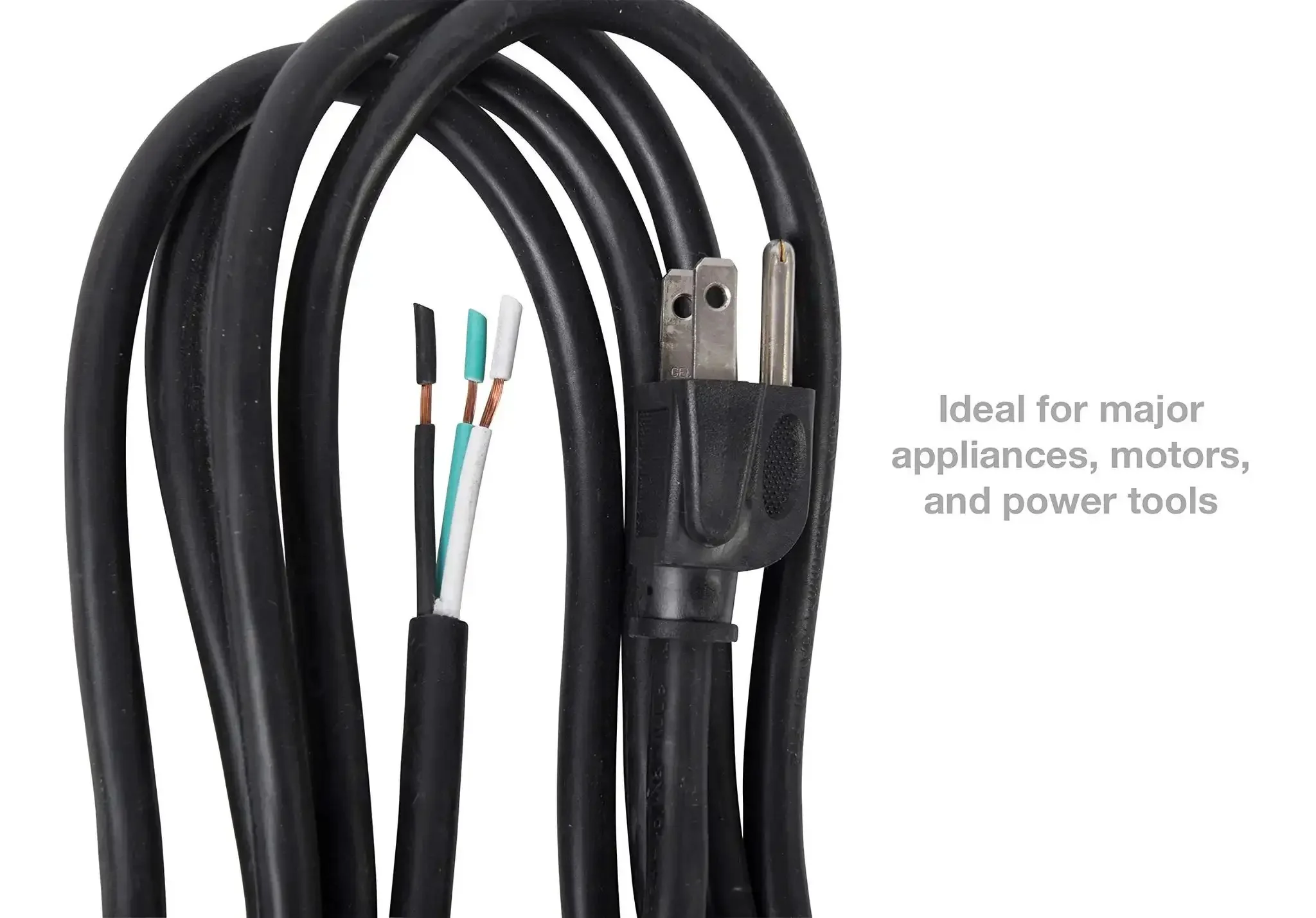 Heavy-Duty 9-Foot 16 AWG Three-Wire Appliance And Power Tool Cord With U Ground NEMA 5-15 Black Weather Resistant SJTW Outdoor Rated 125V AC 13A 1625W For Appliances Motors And Tools - Image 4