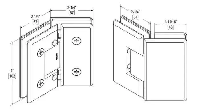 Heavy Duty Adjustable 135 Degree Glass To Glass Hinge For Three Eighths Inch Or One Half Inch Doors Up To Thirty Six Inches Wide Self Closing Within Twenty Five Degrees Polished Chrome Finish Built To Last No Fuss Door Hardware - Image 2