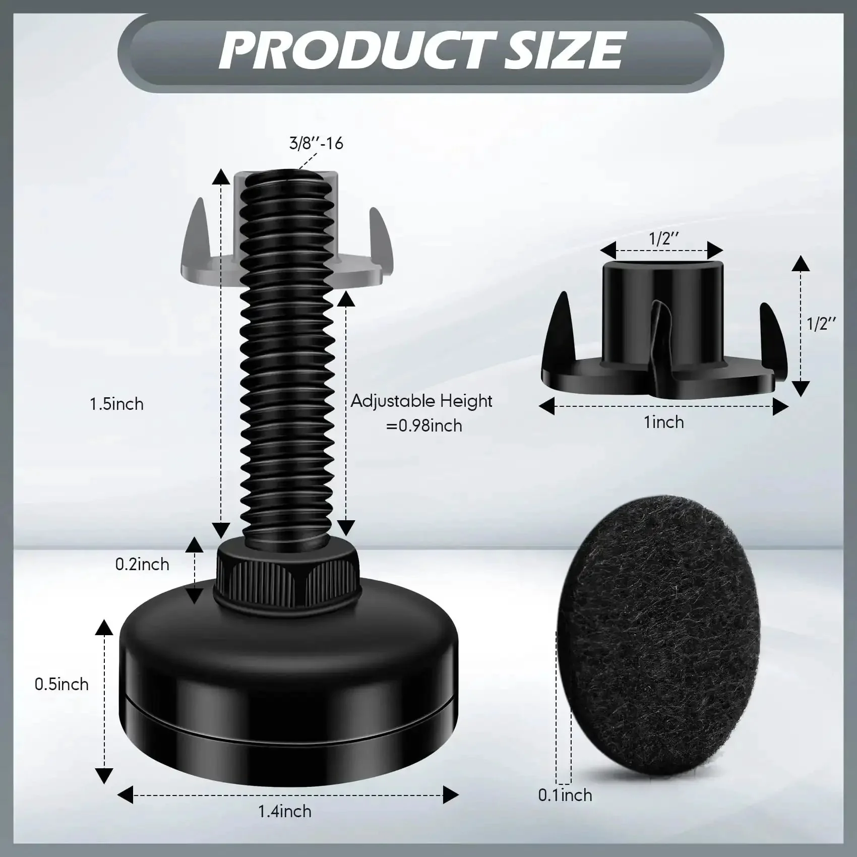 Heavy Duty Adjustable Furniture Leveling Feet Set Ten Pack With T Nut Kit Three Eighths Inch Sixteen Thread Leg Levelers For Cabinets Sofas Tables And Chairs Matte Black Steel Built To Last Up To Three Hundred Thirty Pounds Per Leg - Image 7