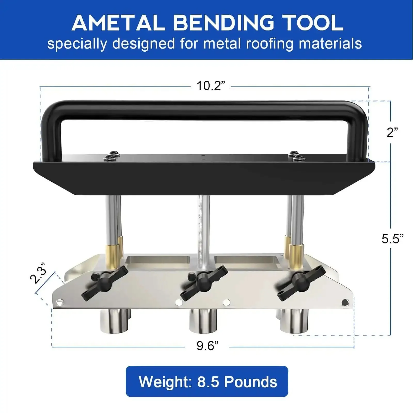 Heavy Duty Adjustable Rebar Bender With Three Station Edge Roller For 0 To 90 Degree Bends, Large Metal Bender Bends From Five Eighths Inch To Four Inches, Fits 29 To 22 Gauge Steel, Tough-As-Nails Aluminum Handle - Image 3