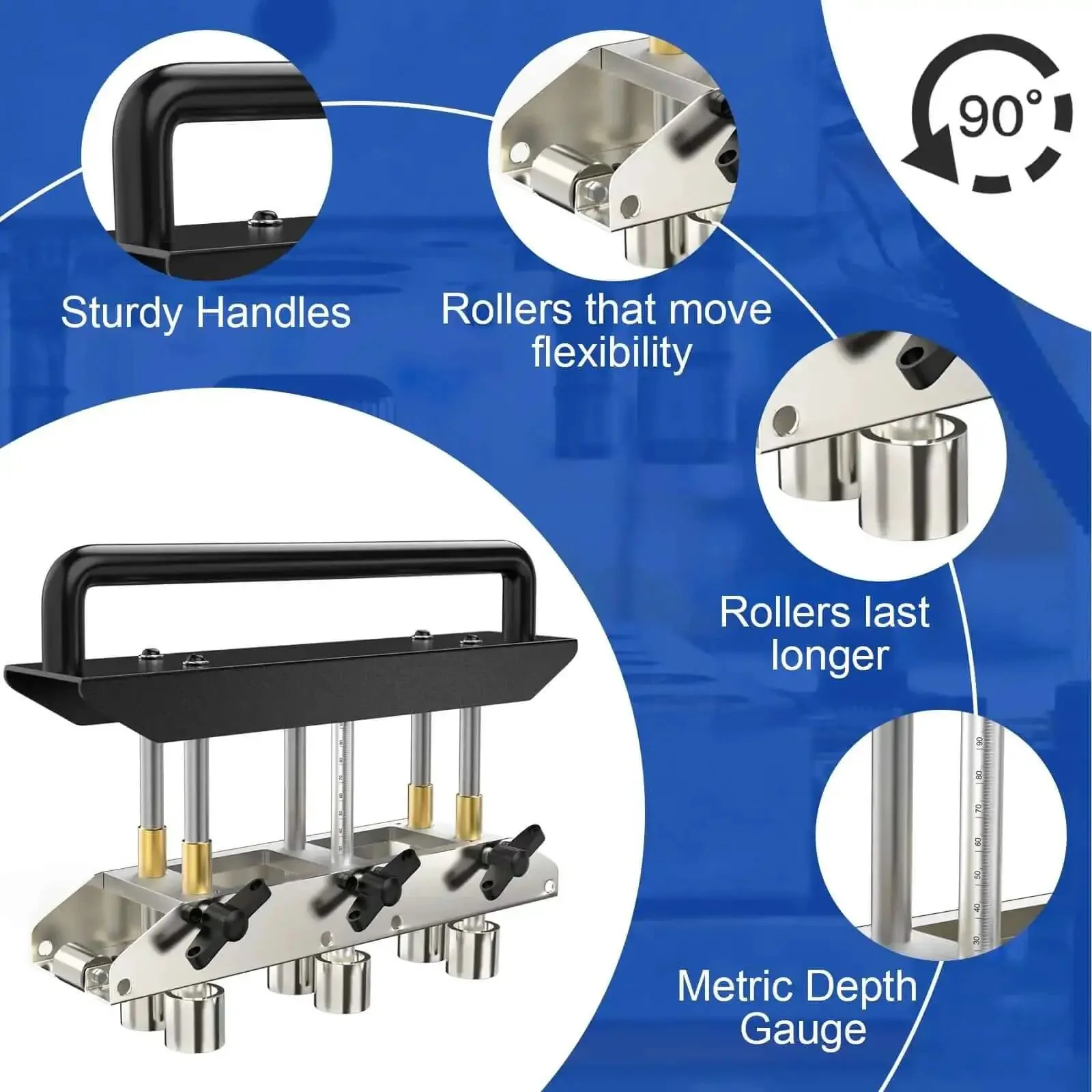 Heavy Duty Adjustable Rebar Bender With Three Station Edge Roller For 0 To 90 Degree Bends, Large Metal Bender Bends From Five Eighths Inch To Four Inches, Fits 29 To 22 Gauge Steel, Tough-As-Nails Aluminum Handle - Image 4