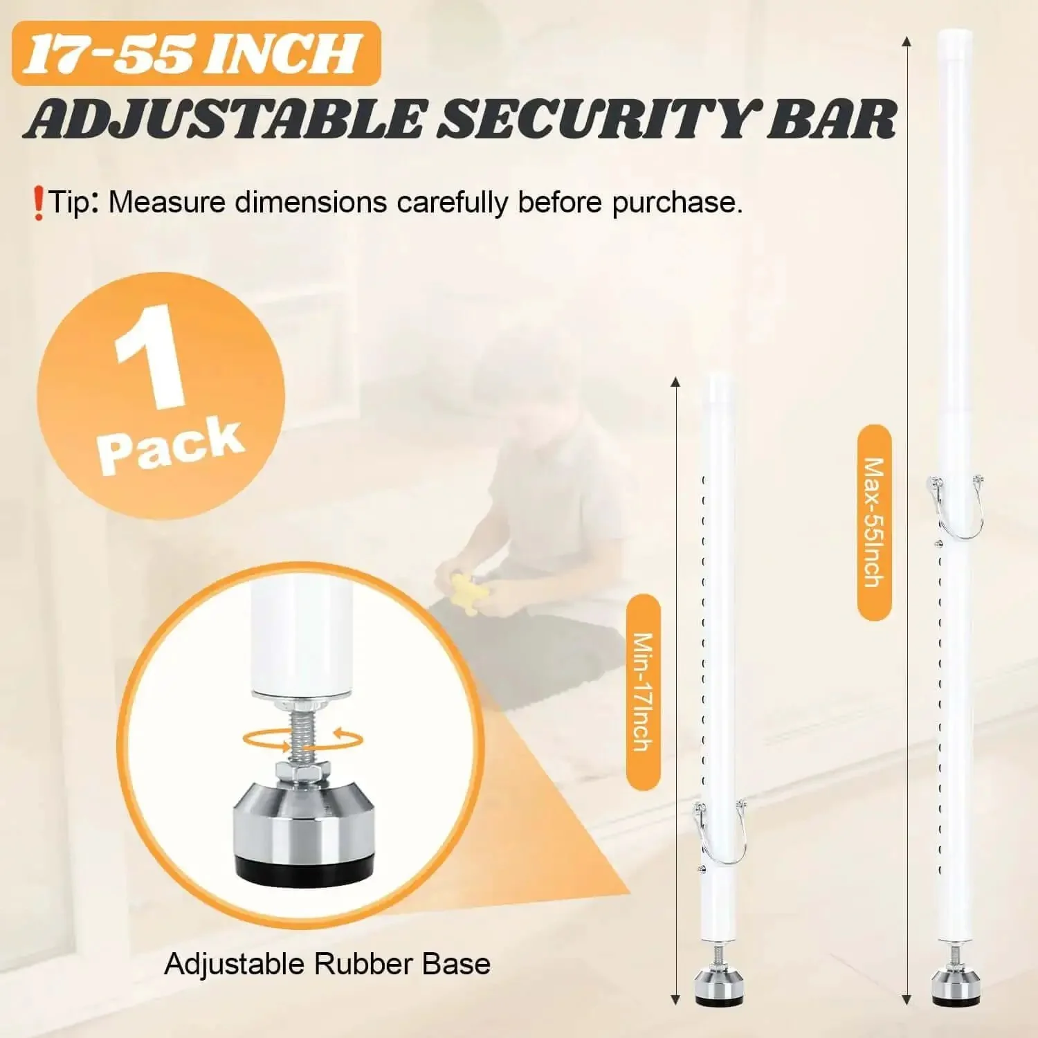 Heavy Duty Adjustable Sliding Door Security Bar For Home And Travel Anti Pry Door Stopper Keeps Intruders Out Perfect For Apartments Hotels Seniors Kids And Pets White - Image 6