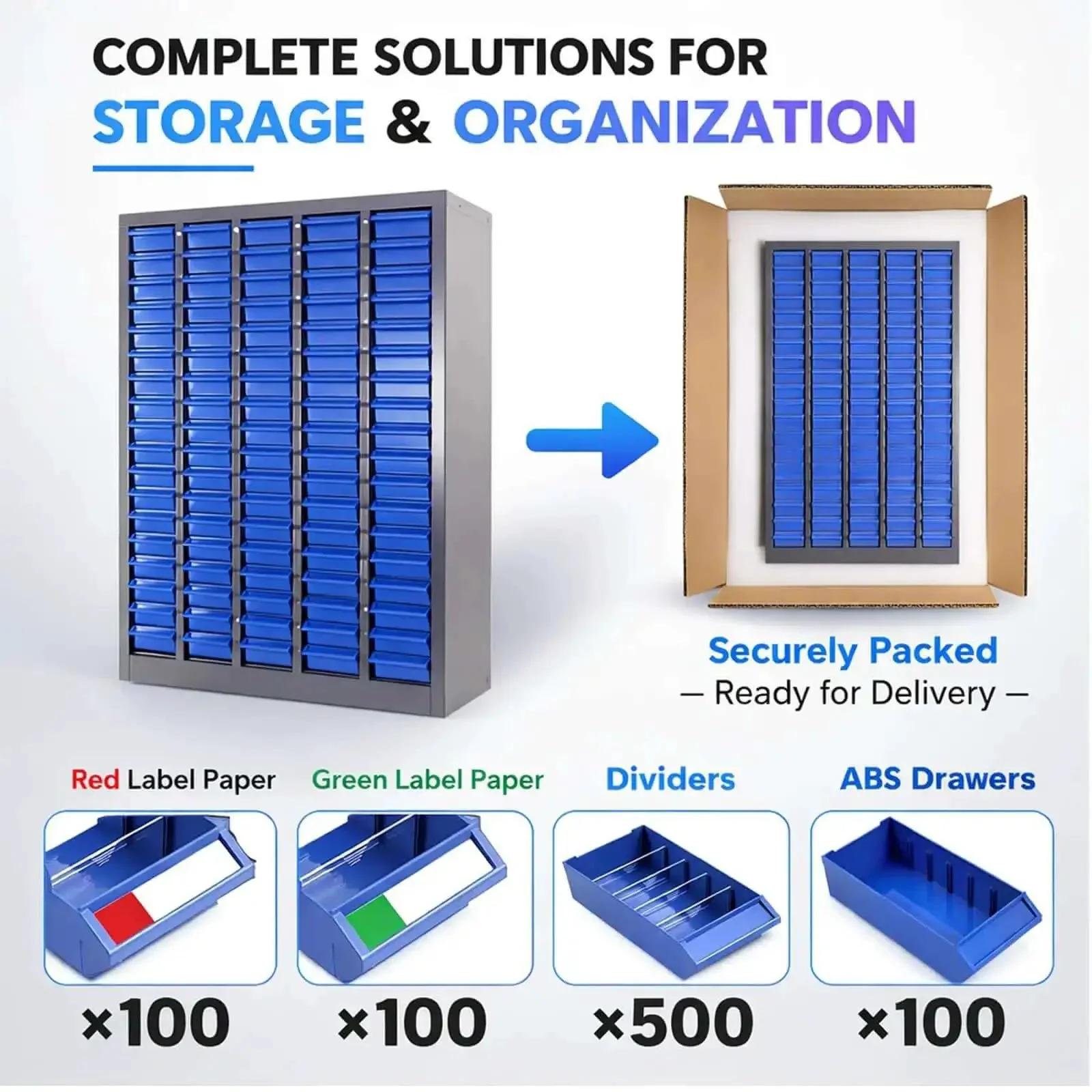 Heavy-Duty Alloy Steel Tool Storage Cabinet With 100 Drawers And Dividers, Nut And Bolt Organizer, 25.8In Long By 8.66In Wide By 46In High, 44.5Lb Capacity For Workshop And Garage, Blue - Image 3