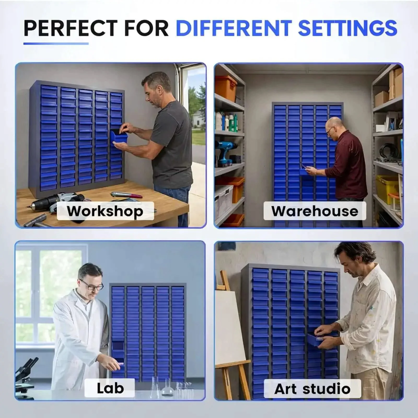 Heavy-Duty Alloy Steel Tool Storage Cabinet With 100 Drawers And Dividers, Nut And Bolt Organizer, 25.8In Long By 8.66In Wide By 46In High, 44.5Lb Capacity For Workshop And Garage, Blue - Image 4