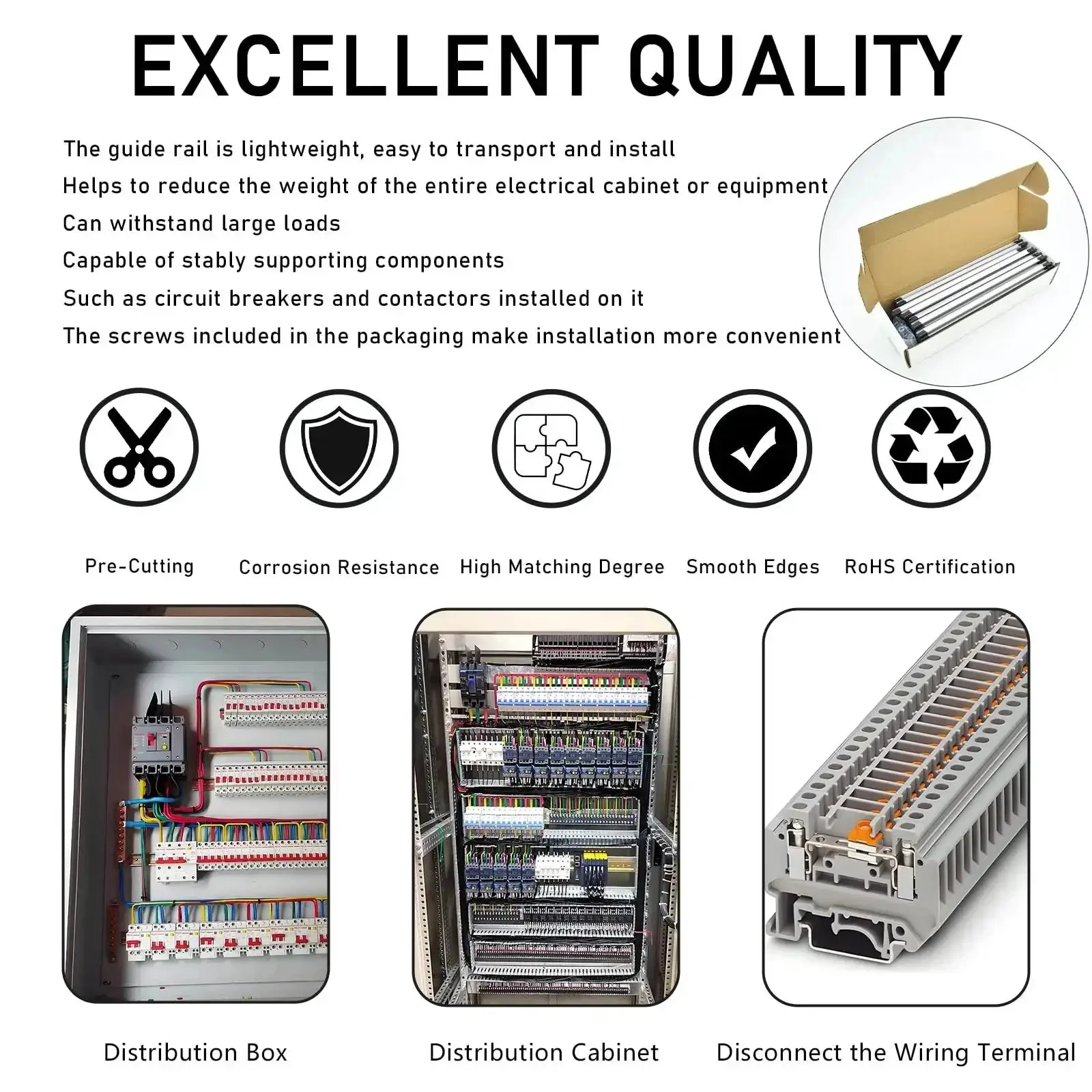 Heavy Duty Aluminum DIN Rail Slotted 35mm Wide 7.5mm High 8 Inch Long Universal Mount Kit With 20 M4x16 Screws And 10 Protective End Caps For Circuit Breakers Relays And PLCs - Image 3