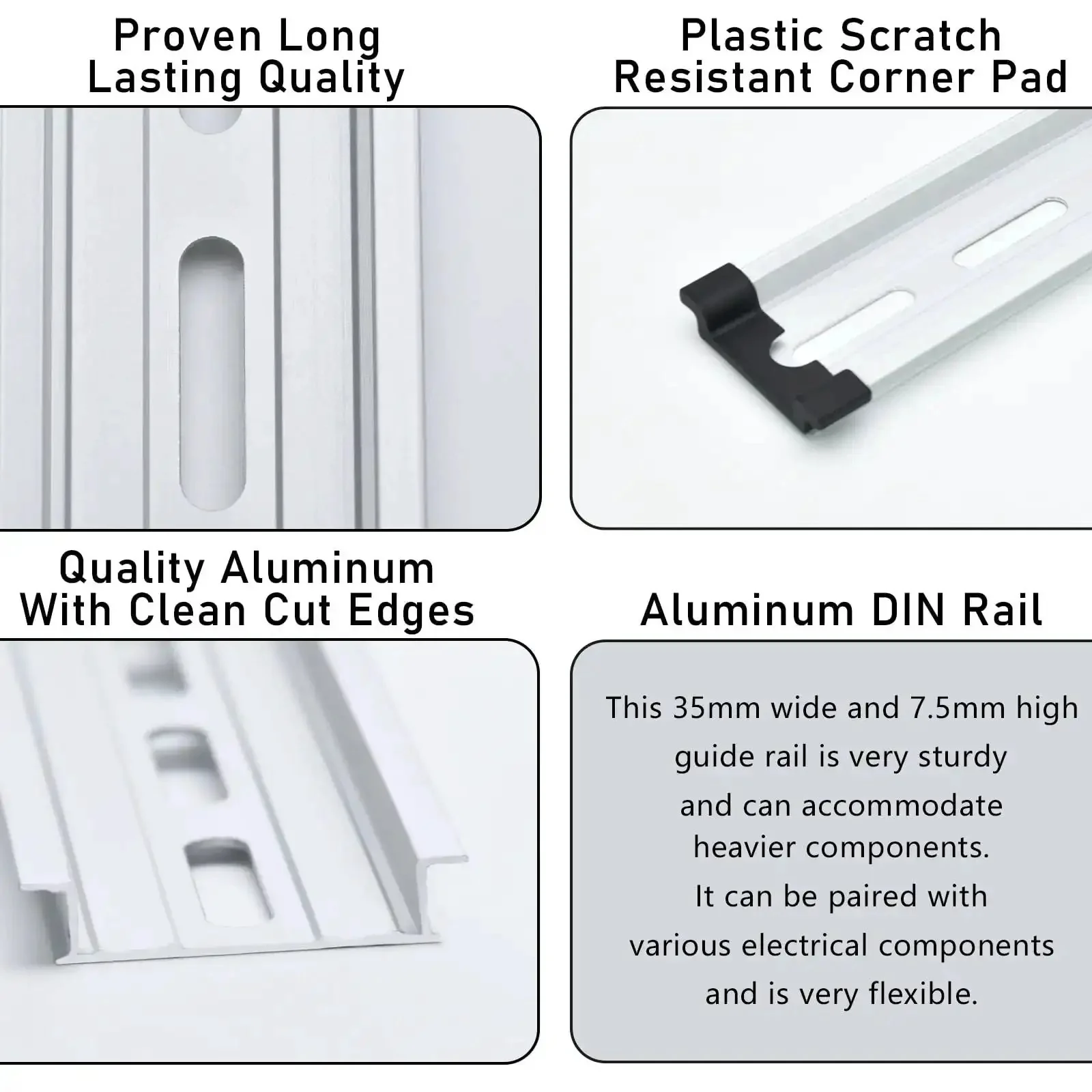 Heavy Duty Aluminum DIN Rail Slotted 35mm Wide 7.5mm High 8 Inch Long Universal Mount Kit With 20 M4x16 Screws And 10 Protective End Caps For Circuit Breakers Relays And PLCs - Image 4