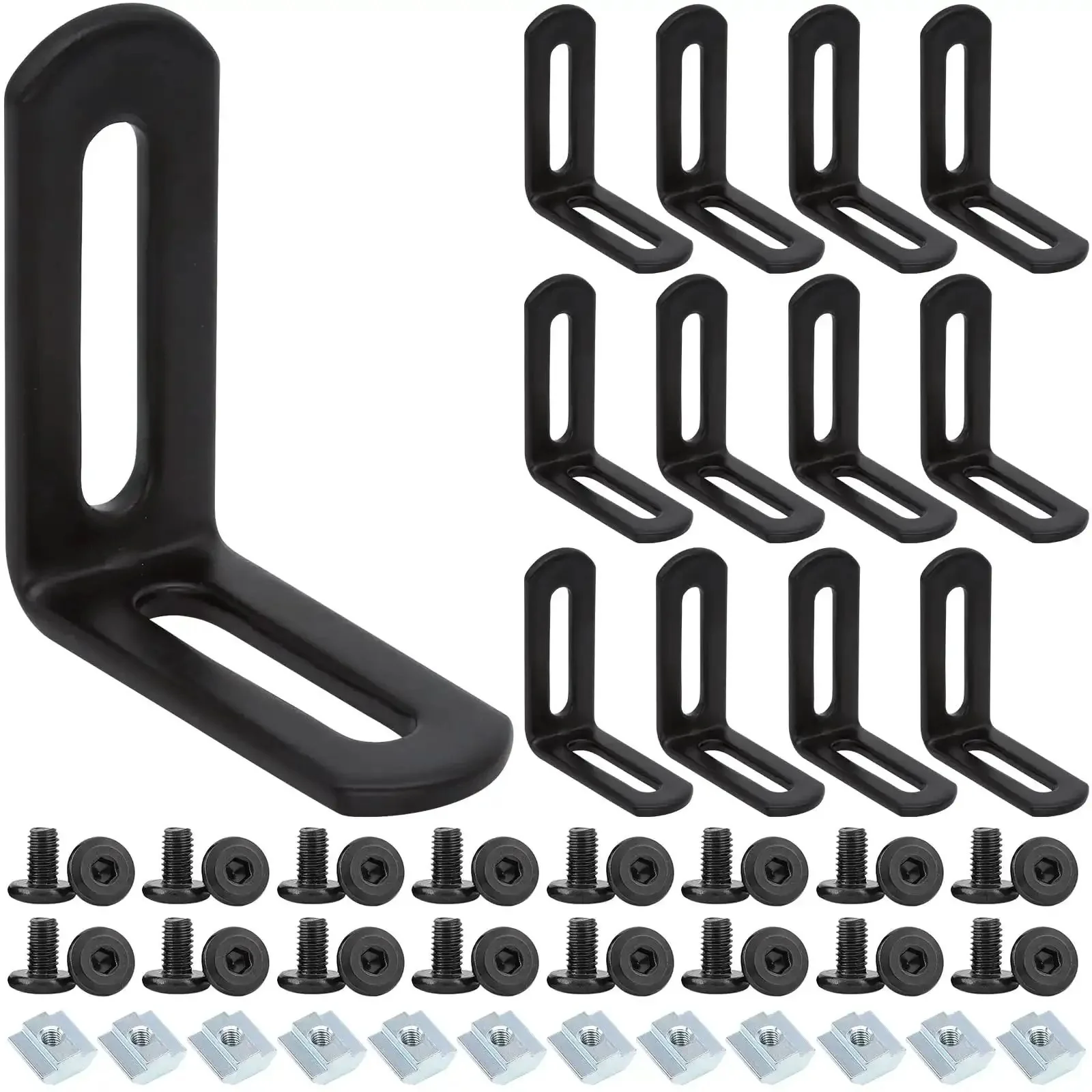 Heavy Duty Aluminum Extrusion Corner Brackets Kit With Ultra Strong L Shape Brackets And 48 M5 T Slot Nuts 48 Screws And 1 Wrench 90 Degree Angles Built To Last For DIYers Robotic Frames And Rugged Frame Builds