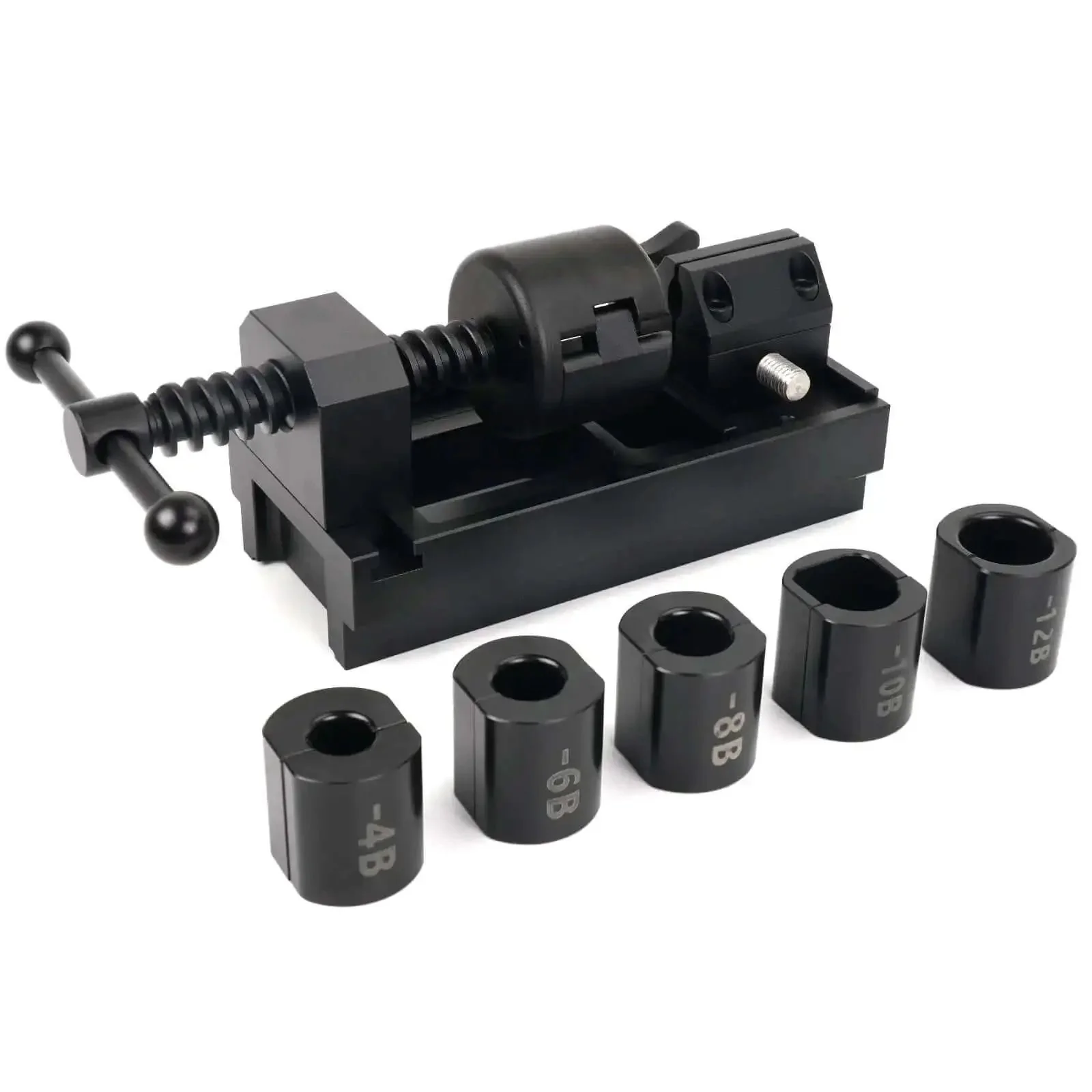 Heavy Duty Aluminum Fuel Line Fitting Installation Tool Set With Five Adjustable Dies 4AN 6AN 8AN 10AN And 12AN For CPE Braided Hose Connect And Disconnect Tool Kit Pro Grade