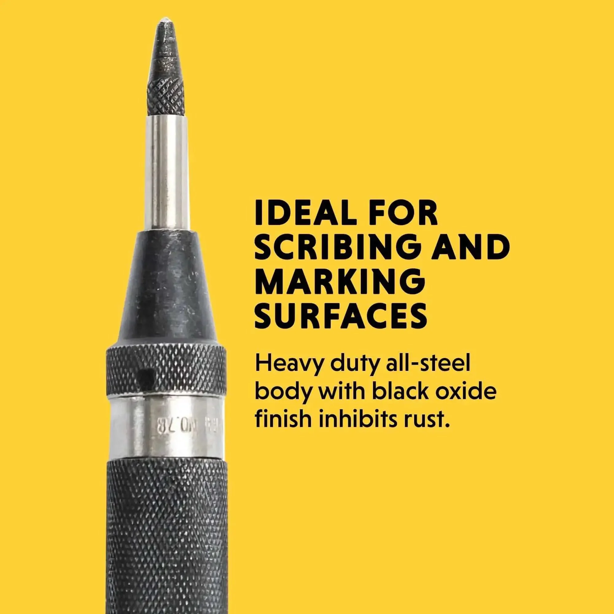 Heavy Duty Automatic Center Punch For Marking And Scribing Holes In Wood And Metal With One Hand Trigger Adjustable Spring Tension Steel Body Replaceable Hardened Point For Machinist And DIY Projects - Image 3