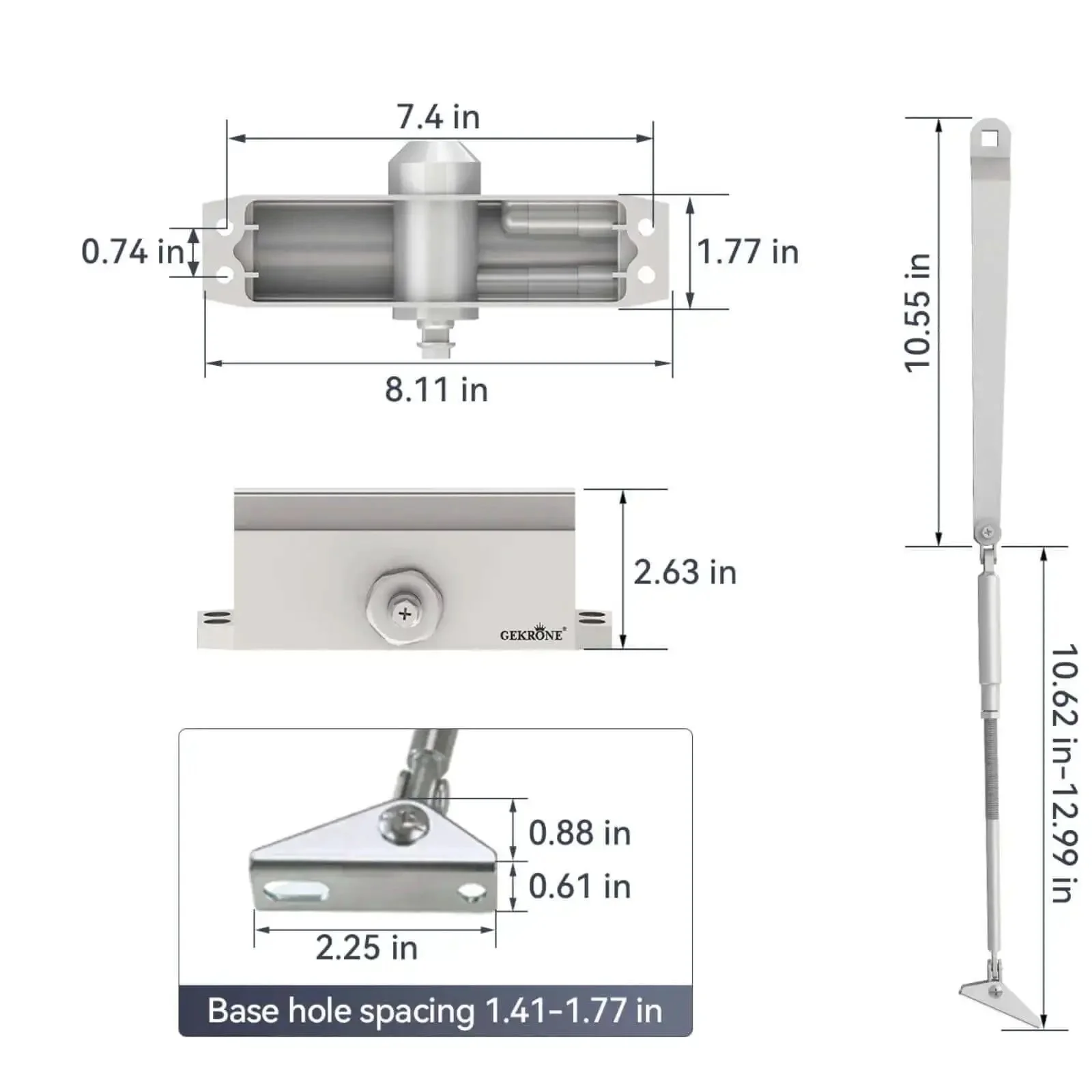 Heavy Duty Automatic Door Closer With Spring Hydraulic Action, Aluminum Alloy Body, Surface Mounted, Fire Resistant And ANSI UL Certified, Residential And Commercial Grade, Adjustable Speed For Doors 187 To 231 Lbs, Silver Finish - Image 3