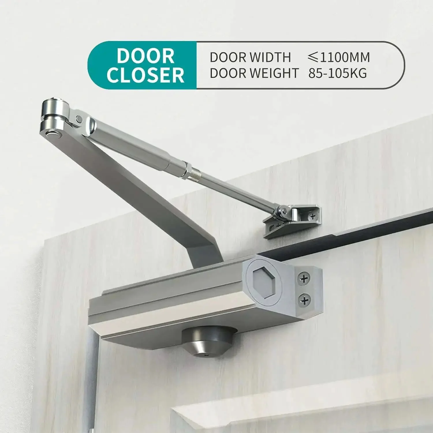 Heavy Duty Automatic Door Closer With Spring Hydraulic Action, Aluminum Alloy Body, Surface Mounted, Fire Resistant And ANSI UL Certified, Residential And Commercial Grade, Adjustable Speed For Doors 187 To 231 Lbs, Silver Finish - Image 9