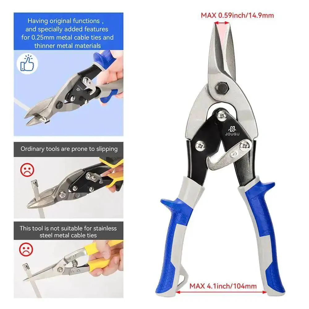 Heavy Duty Aviation Tin Snips For Sheet Metal, 10 Inch Straight Cut Shears In Chrome Vanadium Steel, Tough Tool Built To Smash Through Thin And Thick Metals With Smooth, Precise Cuts - Image 6