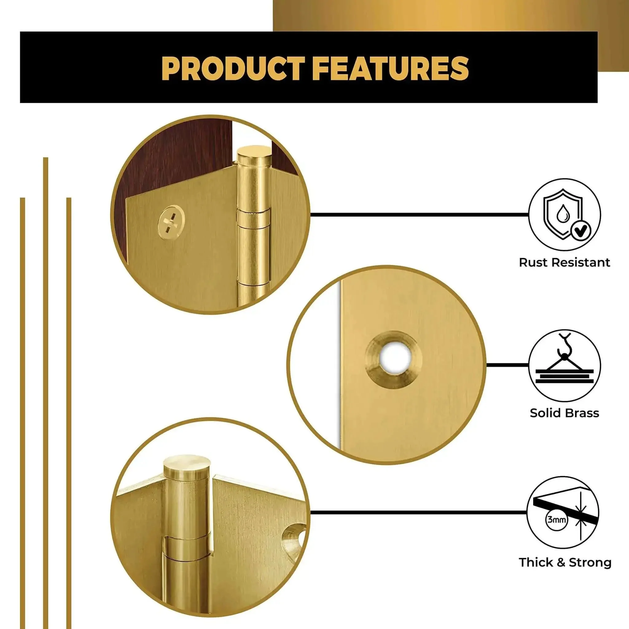 Heavy Duty Ball Bearing Door Hinges 4x4 Inch Solid Brass Matte Satin Brass With Decorative Screw On Tips Included Set Of 48 For Ultra Durable Interior And Exterior Doors - Image 5