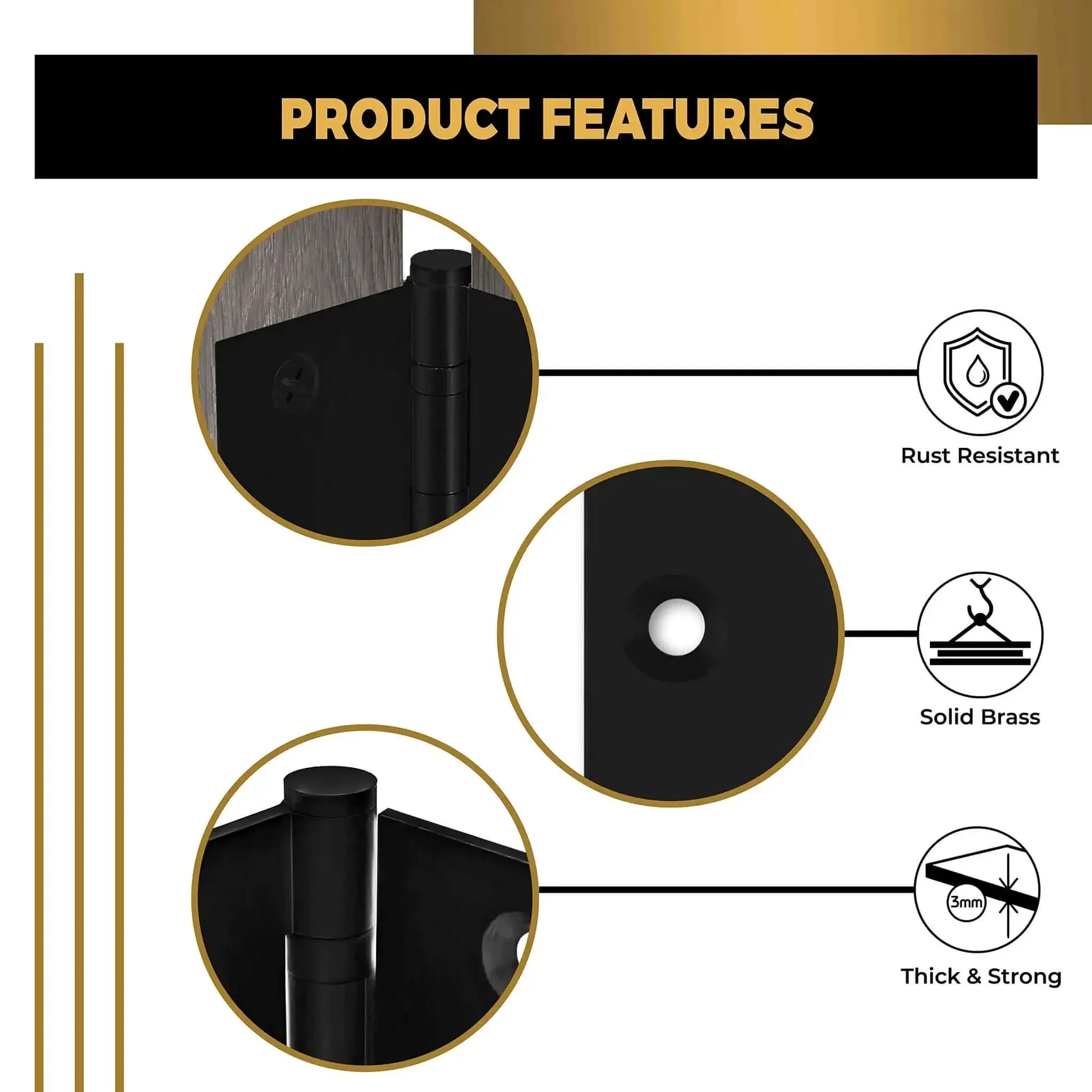 Heavy Duty Ball Bearing Door Hinges 5 By 5 Inch Matte Black Set Of 24 Solid Brass Flat Black Hinges For Heavy Doors Built To Last With Smooth Operation And Beefy Durability - Image 3
