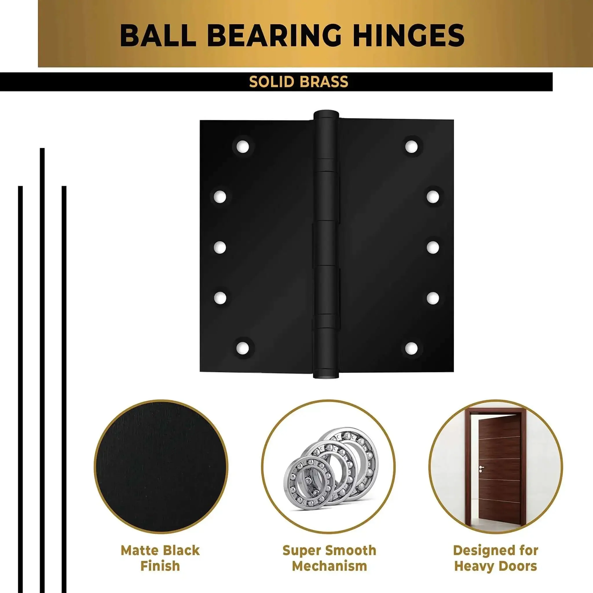 Heavy Duty Ball Bearing Door Hinges 5 By 5 Inch Matte Black Set Of 24 Solid Brass Flat Black Hinges For Heavy Doors Built To Last With Smooth Operation And Beefy Durability - Image 4