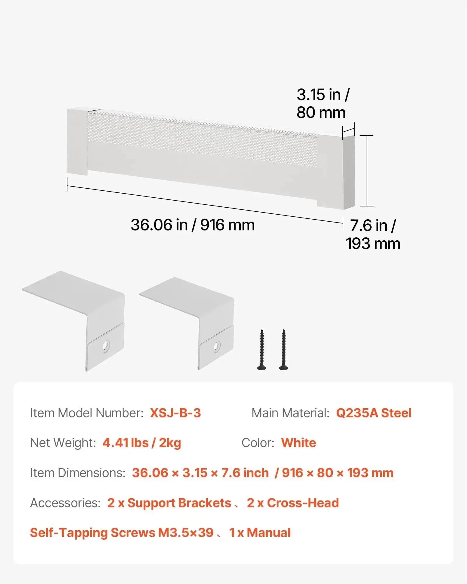 Heavy Duty Baseboard Heater Cover 3 Ft For Easy Bedroom Replacement Steel Front Panel Cover White Finish Standard Size Fits 7.5 To 9.5 Inch Backplate And 5 To 6.75 Inch Element Gap No Fuss DIY Friendly - Image 4