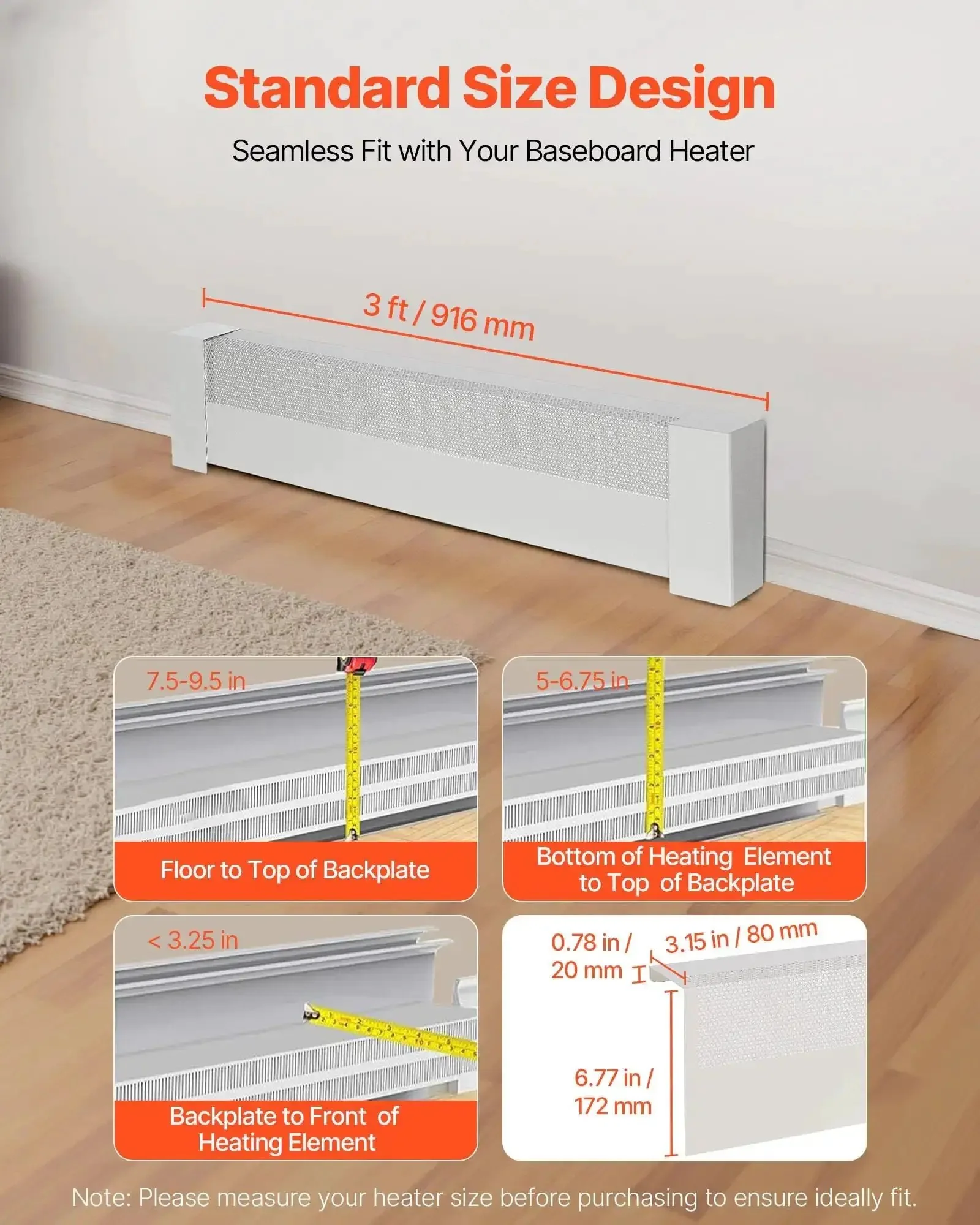 Heavy Duty Baseboard Heater Cover 3 Ft For Easy Bedroom Replacement Steel Front Panel Cover White Finish Standard Size Fits 7.5 To 9.5 Inch Backplate And 5 To 6.75 Inch Element Gap No Fuss DIY Friendly - Image 9