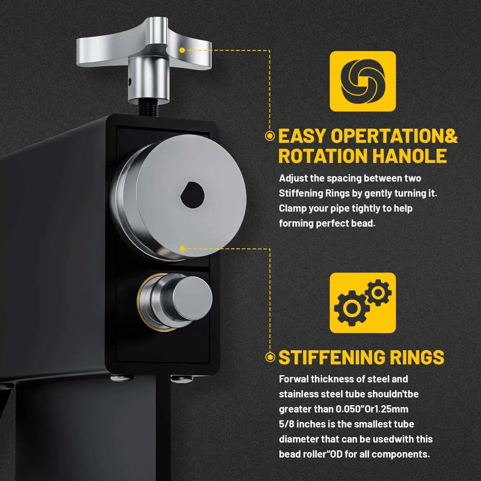 Heavy Duty Bead Roller Tool For Tube And Pipe Beading, Pro Grade Tubing Beader Roller Forming Tool For Intake And Intercooler Piping, Fits Five Eighths Inch And Larger Aluminum Or Copper Tubing, Durable Anodized Aluminum And Stainless Steel - Image 3