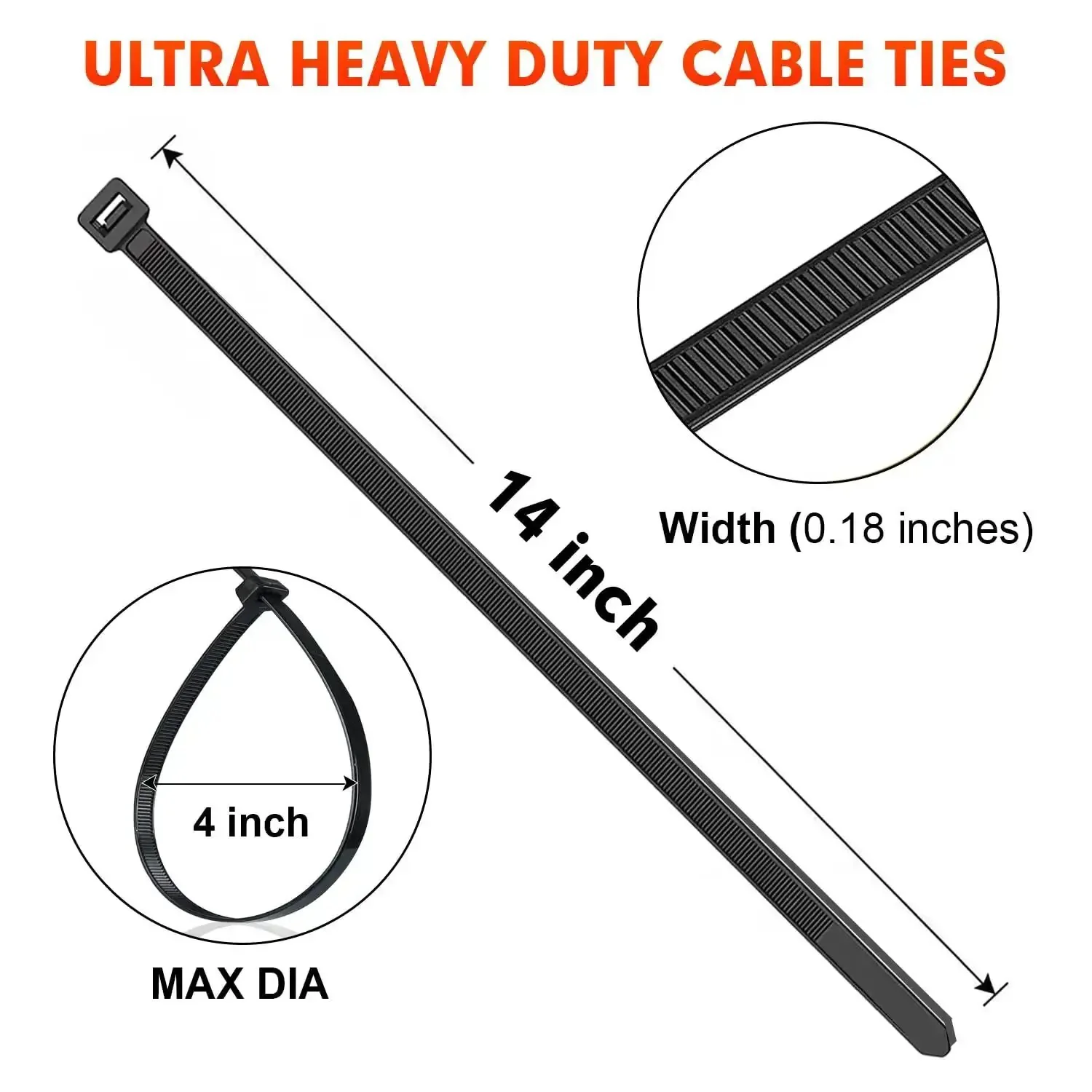 Heavy Duty Black Cable Ties 14 Inch 0.18 Inch Wide 1200 Pack Self Locking Nylon 66 Zip Ties With 50lb Tensile Strength For Indoor Outdoor Use UV Resistant Weatherproof Durable Tie Wraps Built Tough For Any Job - Image 8