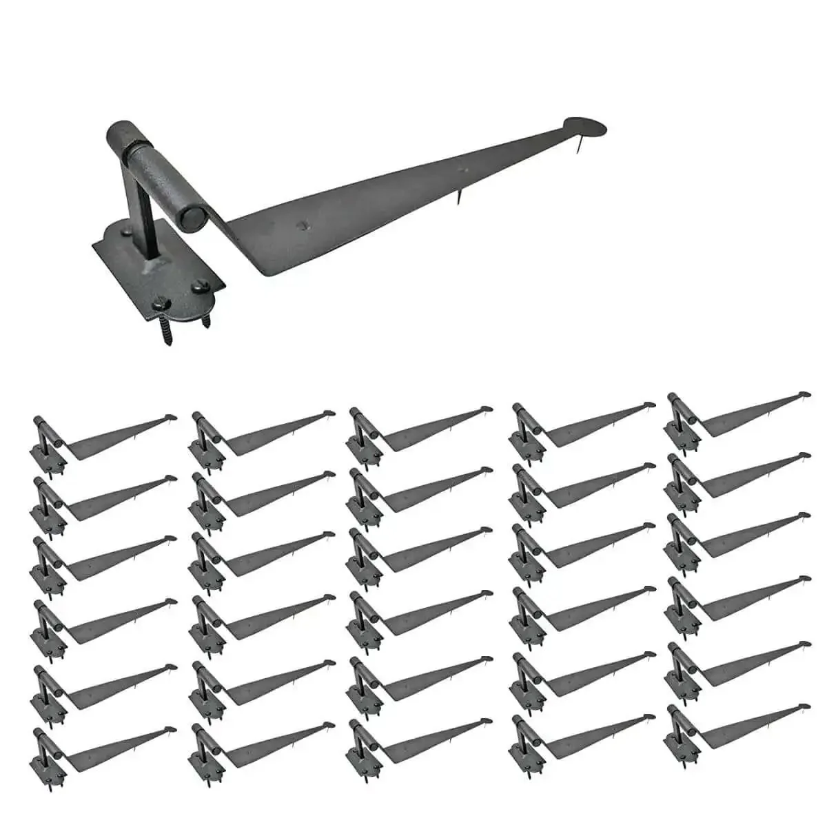 Heavy Duty Black Cast Iron Pintle Strap Hinges Pack Of 30, 11.75 Inch Length, 2.5 Inch Offset, Colonial Lift Off Shutter And Gate Hinges, Rust Resistant Wrought Iron Hardware For Doors, Barns, Fences