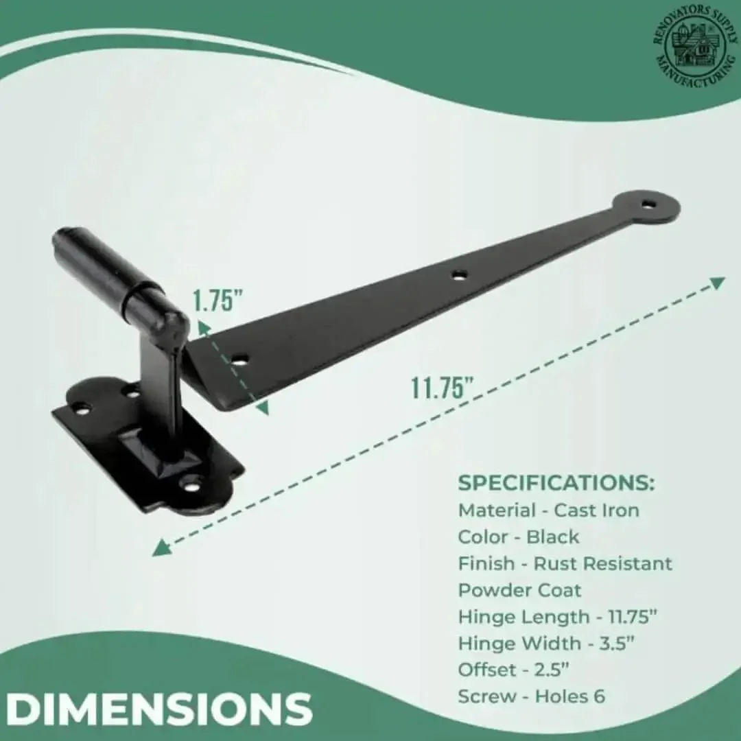 Heavy Duty Black Cast Iron Pintle Strap Hinges Pack Of 30, 11.75 Inch Length, 2.5 Inch Offset, Colonial Lift Off Shutter And Gate Hinges, Rust Resistant Wrought Iron Hardware For Doors, Barns, Fences - Image 5