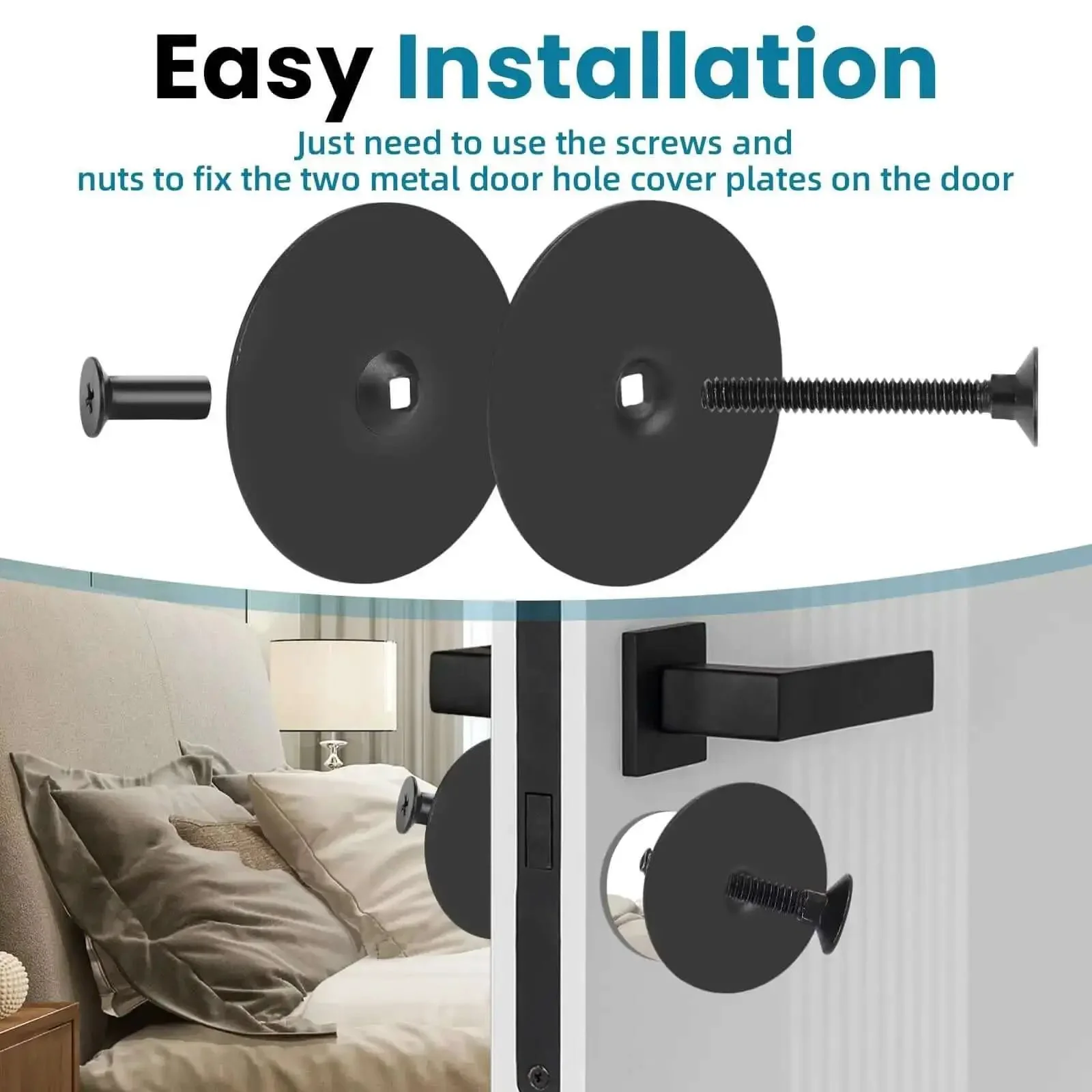 Heavy Duty Black Door Hole Cover Plate Two And Five Eighths Inch Round Deadbolt Cover With Screws Steel Hole Filler Plate For Doors And Locks Seamless Repair For Holes And Damaged Door Edges One Pack - Image 4