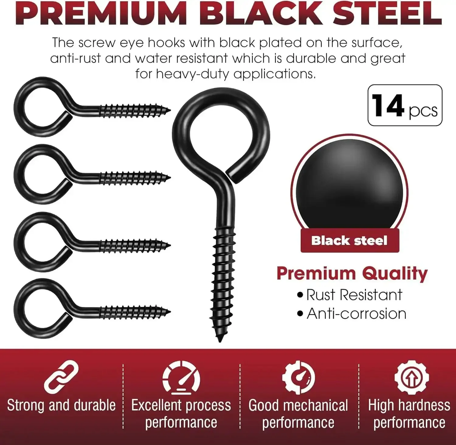 Heavy Duty Black Screw Eyes Set With 3.2 Inch Eye Bolts For Hanging Cables And Wires Ideal For Hammock Stands Indoor And Outdoor Use Durable Steel Securer For Outdoor Gear And Everyday Rigging - Image 7