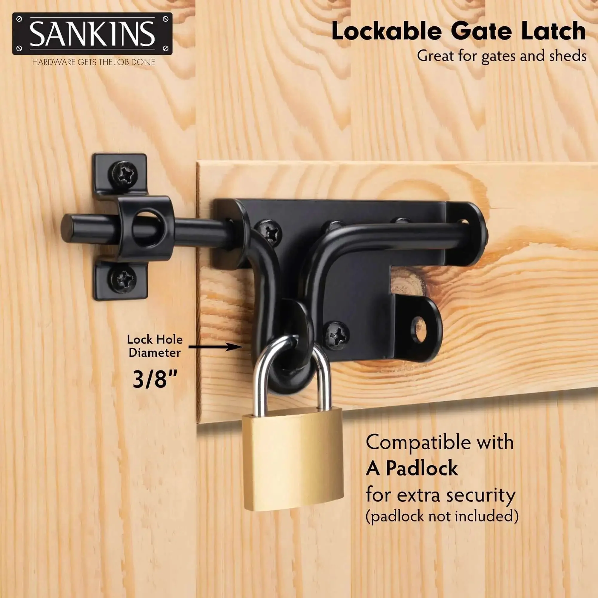 Heavy Duty Black Slide Bolt Gate Latch For Wooden Fences And Vinyl Gates With Padlock Hole, Tough As Nails Gate Lock Hardware For Barns And Sheds, Rustproof Iron Design, Built To Weather Any Job, 1 Pack - Image 4