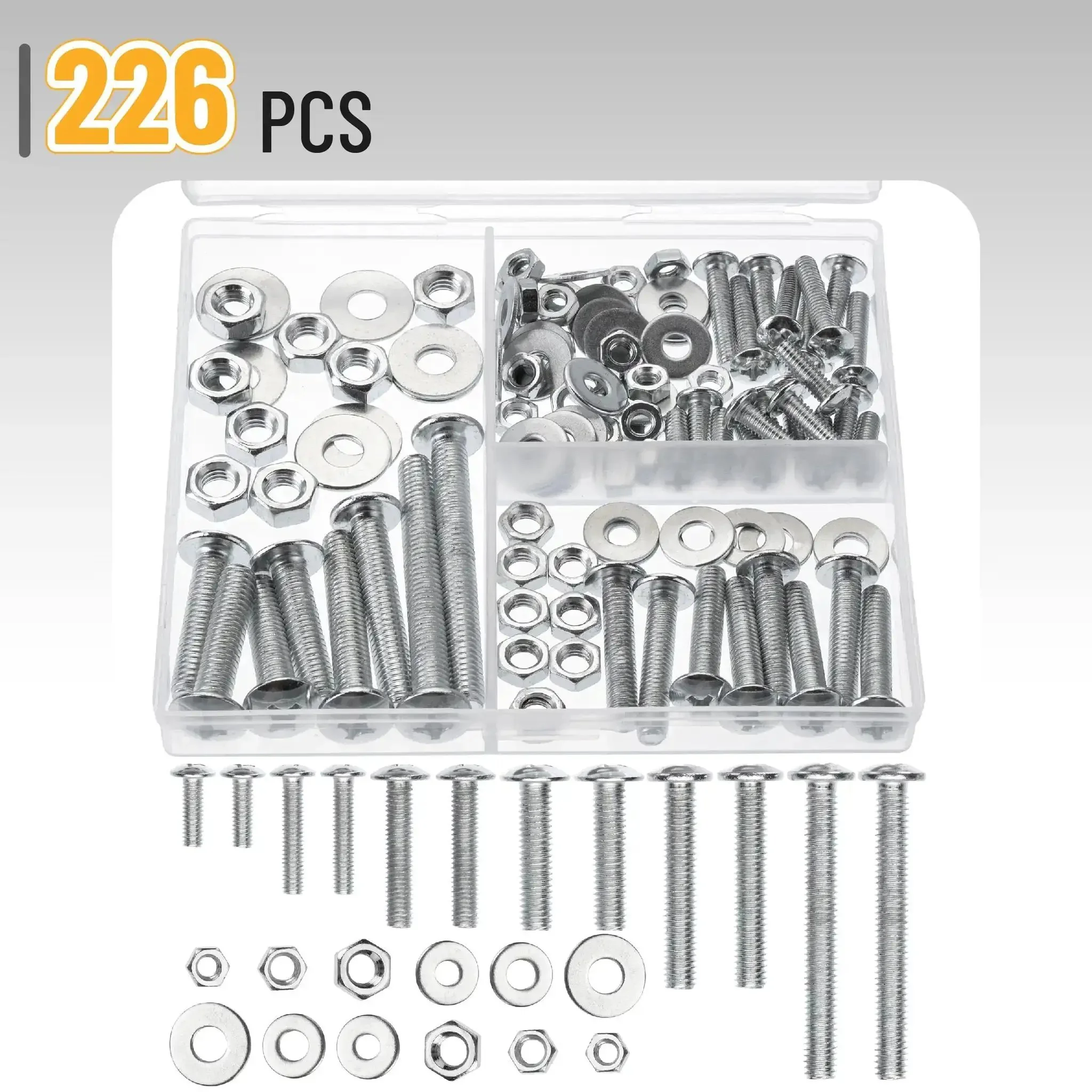 Heavy Duty Bolt Nut And Washer Kit For DIY Projects And Home Repairs, 226 Piece Assortment With 72 Bolts, 78 Nuts, And 76 Washers In Multiple Sizes, Galvanized Iron Hardware Set For Builders And Handymen - Image 9