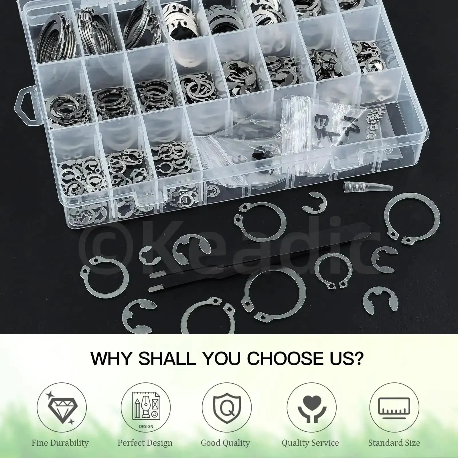 Heavy Duty C Clip And E Clip Snap Ring Set Kit 303 Pcs With 21 C Clip Sizes M4 To M28 And 10 E Clip Sizes 1.5mm To 10mm Plus Tweezers Stainless Steel For Grooved Shafts Pins And Studs - Image 2