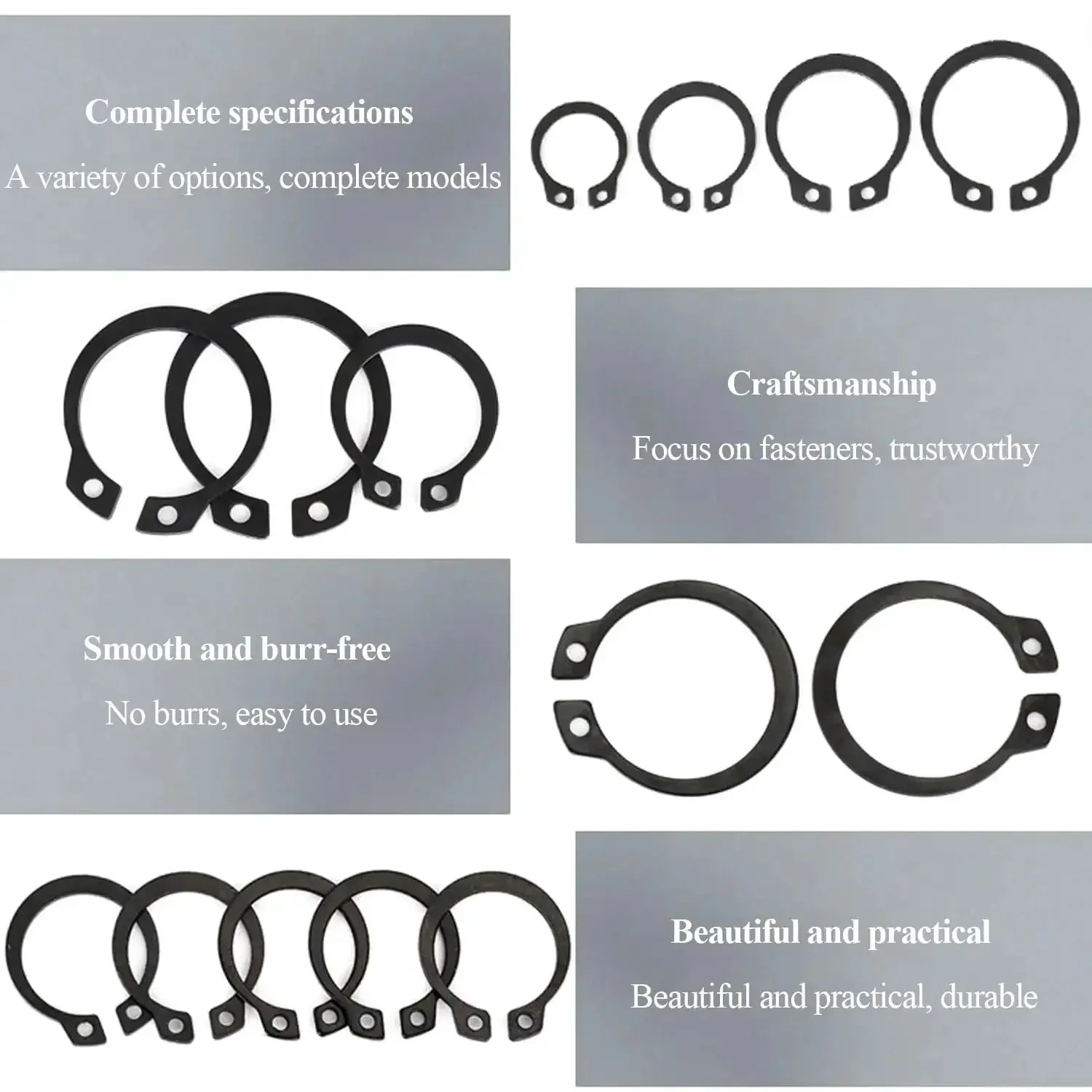 Heavy Duty C Clips External Retaining Rings 100 Pack Set In 65Mn Steel For Axles And Shafts 15mm To 19mm Durably Plated Black Snap Rings High Temp Resistance Ready To Lock In - Image 6
