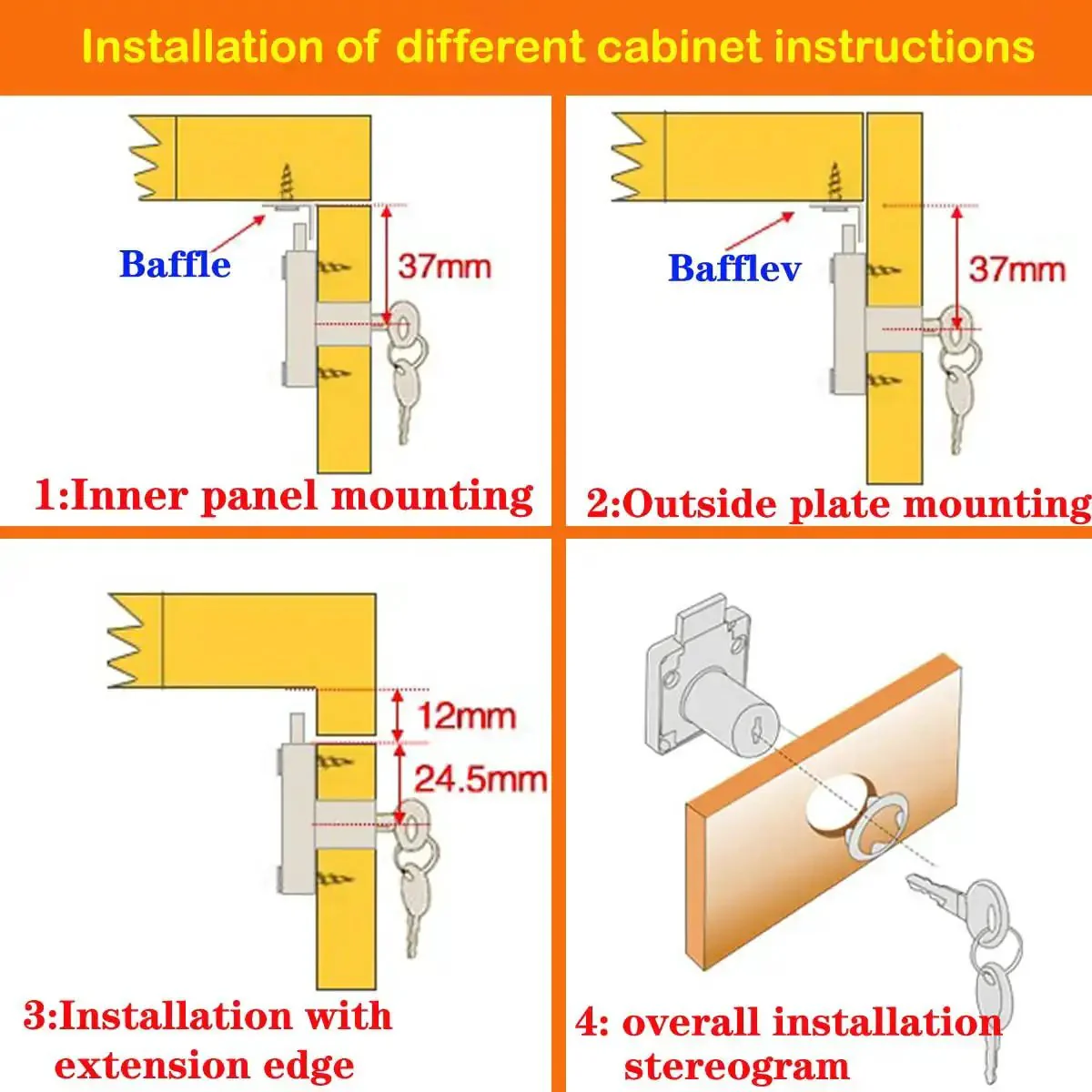Heavy Duty Cabinet Lock With Keys For Single Or Double Doors Deadbolt Keyed Different General Purpose Safe Closet Lock Fits 1.06 To 1.25 Inch Wooden Panels 2 Pack Locks Up Tight Durable Easy Install - Image 2