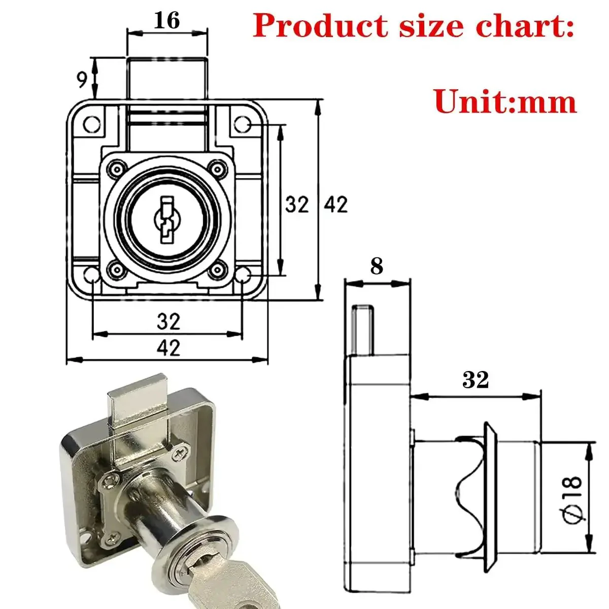 Heavy Duty Cabinet Lock With Keys For Single Or Double Doors Deadbolt Keyed Different General Purpose Safe Closet Lock Fits 1.06 To 1.25 Inch Wooden Panels 2 Pack Locks Up Tight Durable Easy Install - Image 3