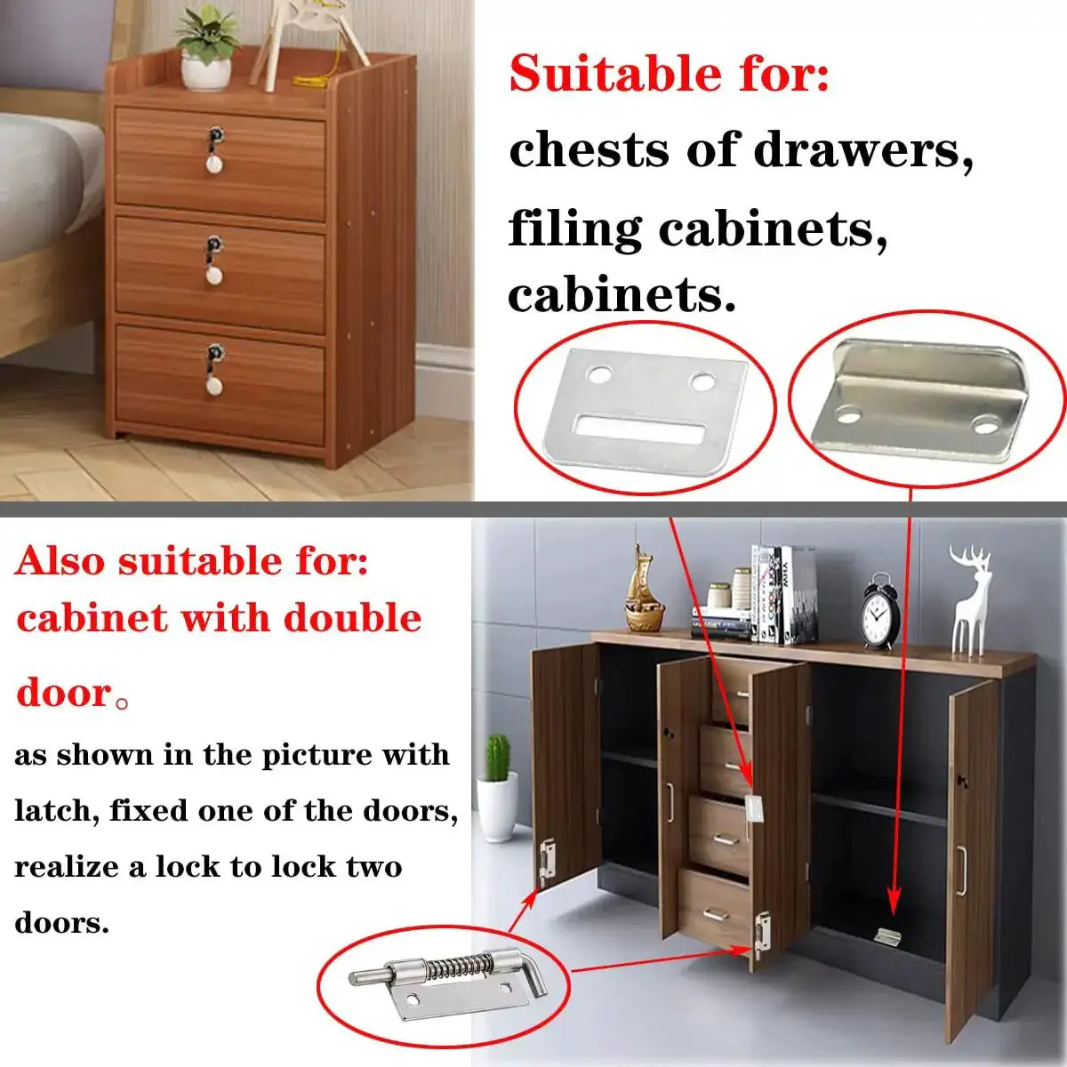 Heavy Duty Cabinet Lock With Keys For Single Or Double Doors Deadbolt Keyed Different General Purpose Safe Closet Lock Fits 1.06 To 1.25 Inch Wooden Panels 2 Pack Locks Up Tight Durable Easy Install - Image 7